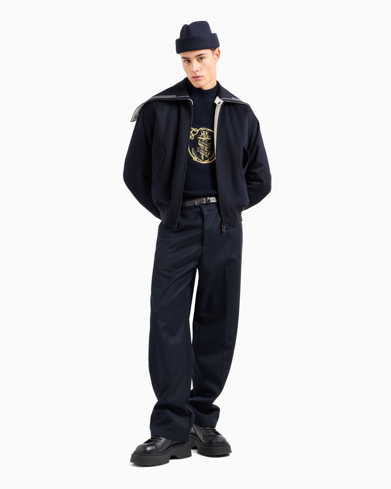 Pull à col roulé en mélange de laine vierge avec broderie ancre et logo Diapositive 4