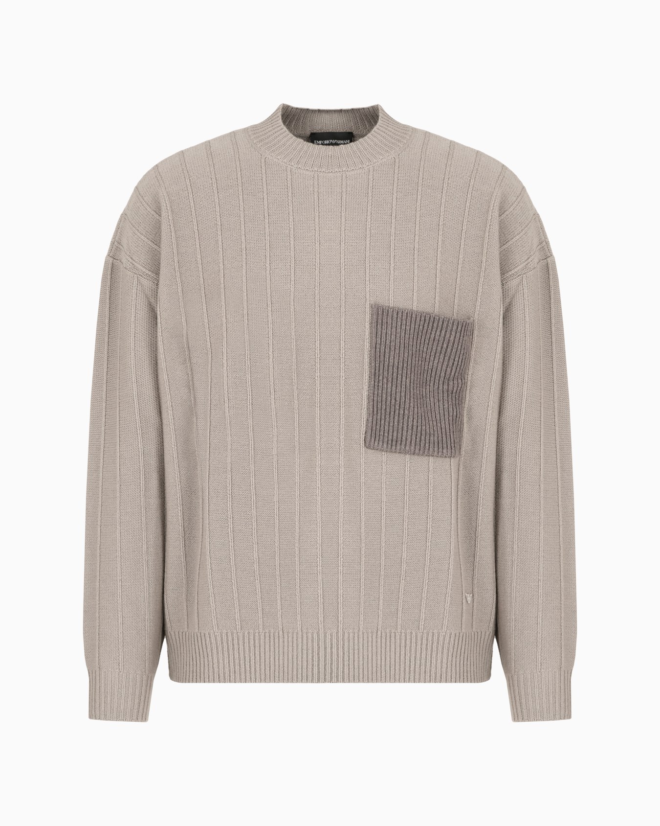 Pullover aus Schurwolle in breiten Rippenmuster mit Tasche Folie 0