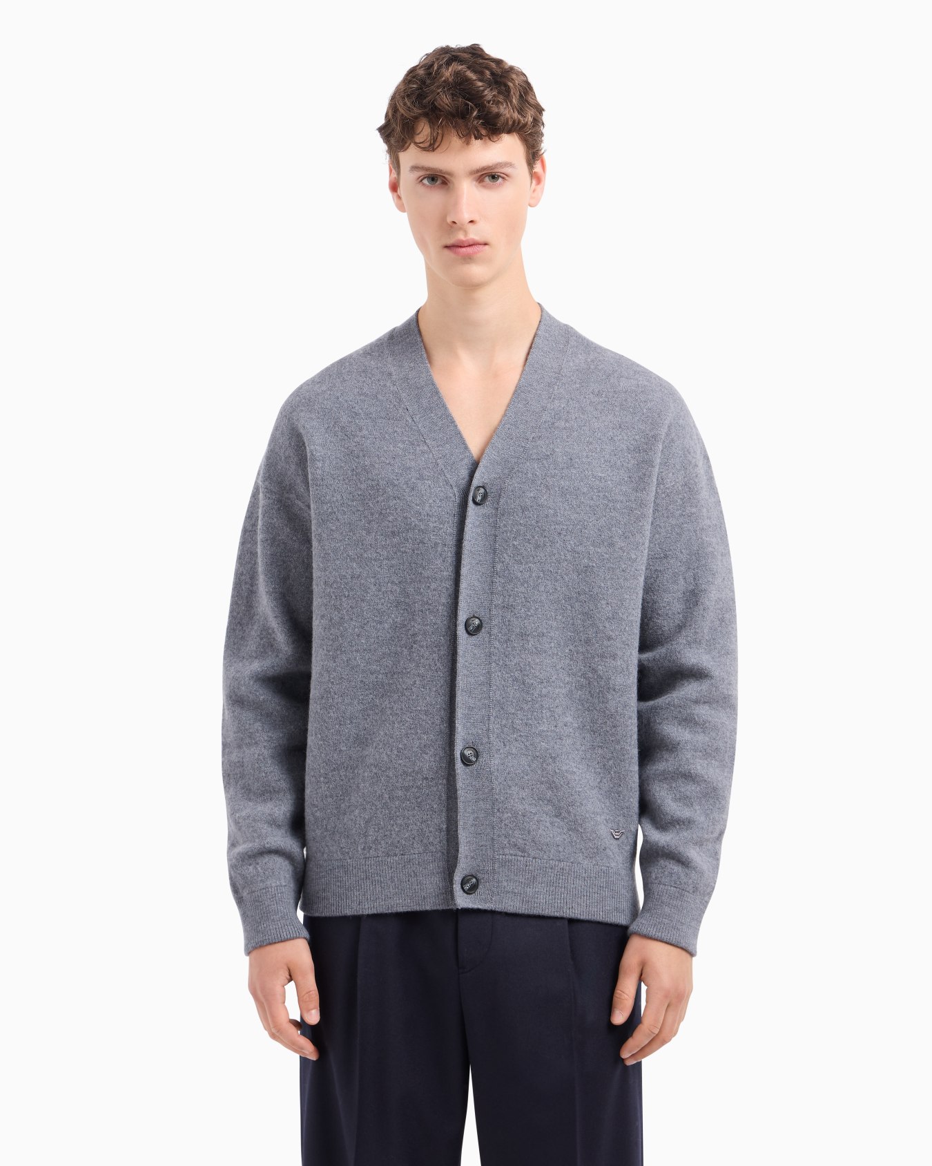 Cardigan col en V en laine vierge effet molleton Diapositive 1