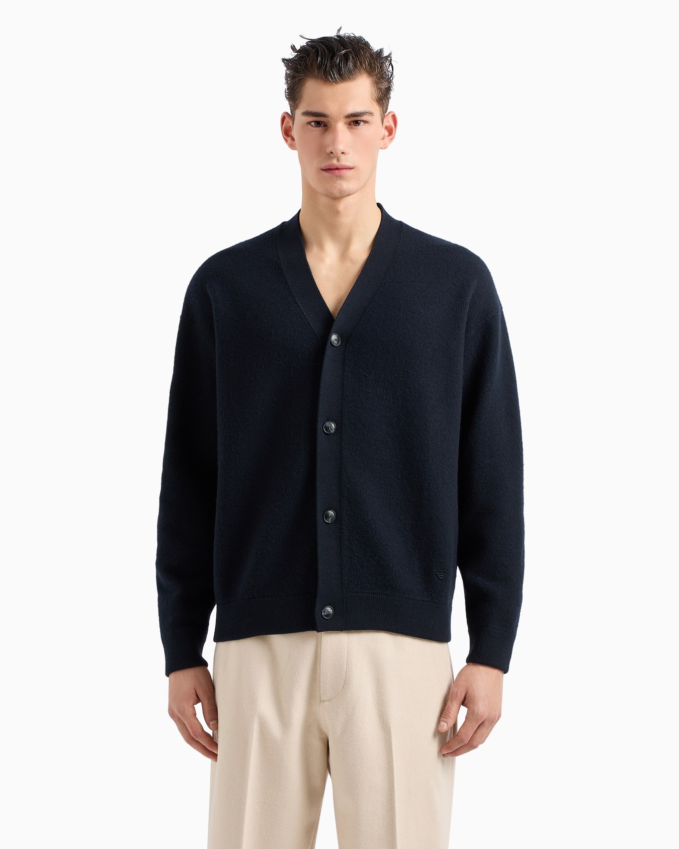 Cardigan col en V en laine vierge effet molleton Diapositive 2