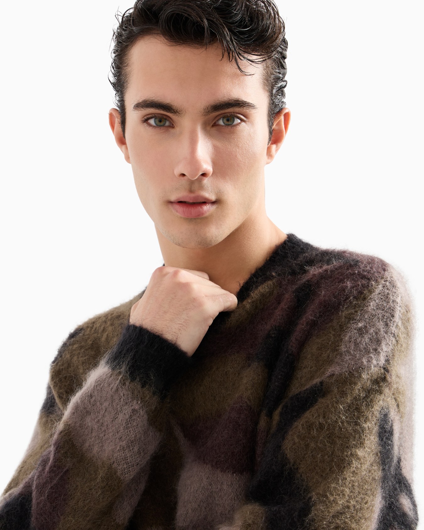 Pull en mélange de laine et mohair jacquard motif camouflage Diapositive 4