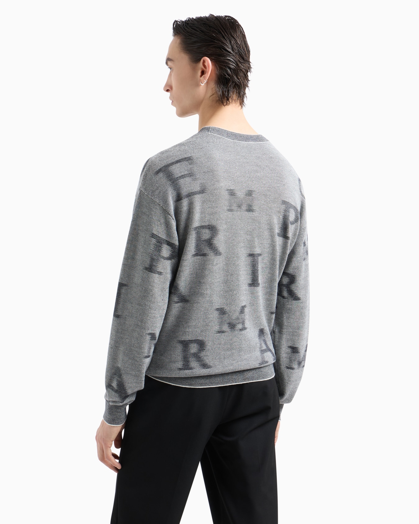 Two-tone micro-striped virgin-wool jumper with all-over lettering Slide 2