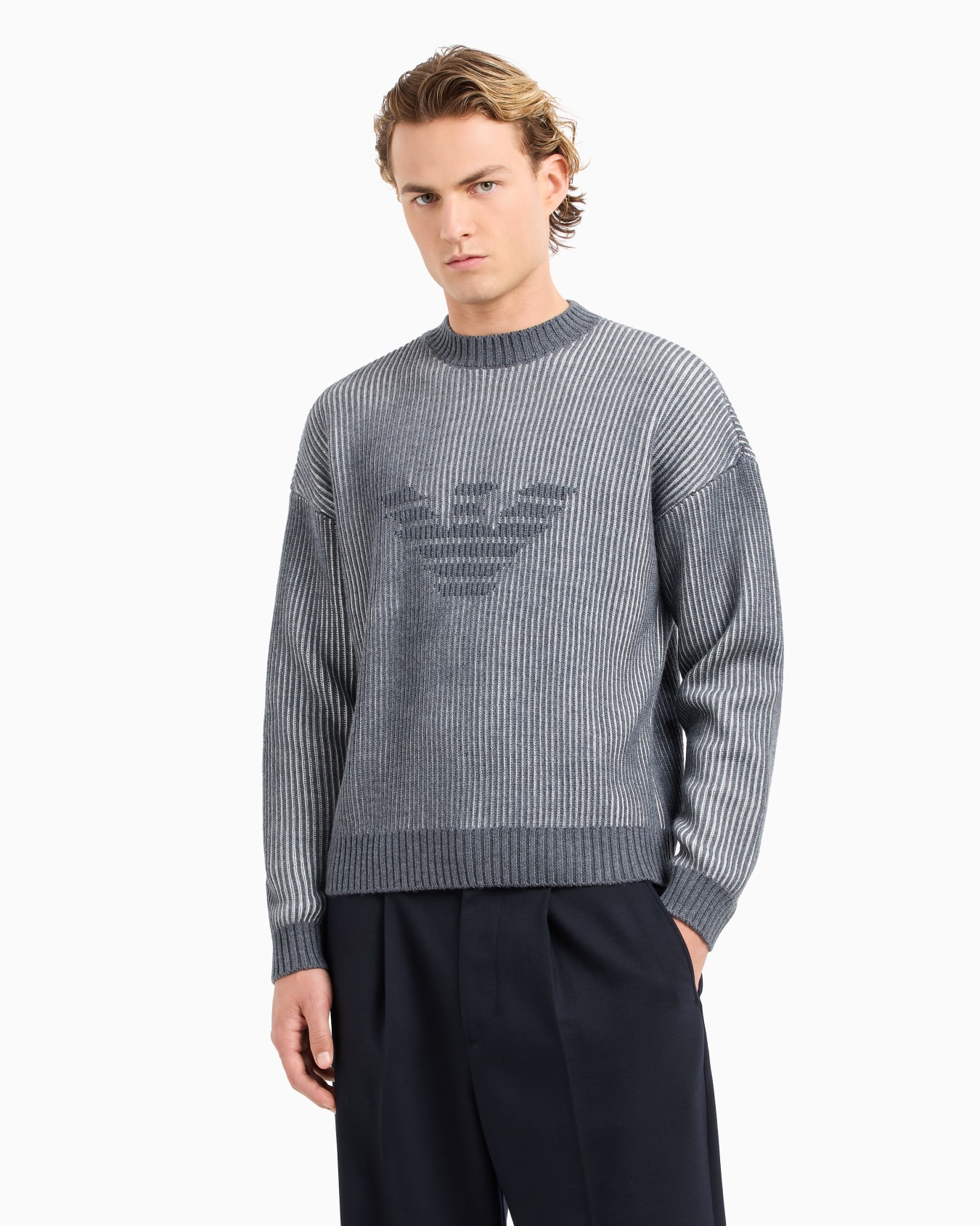 Two-tone, fisherman’s rib virgin wool-blend jumper Slide 2