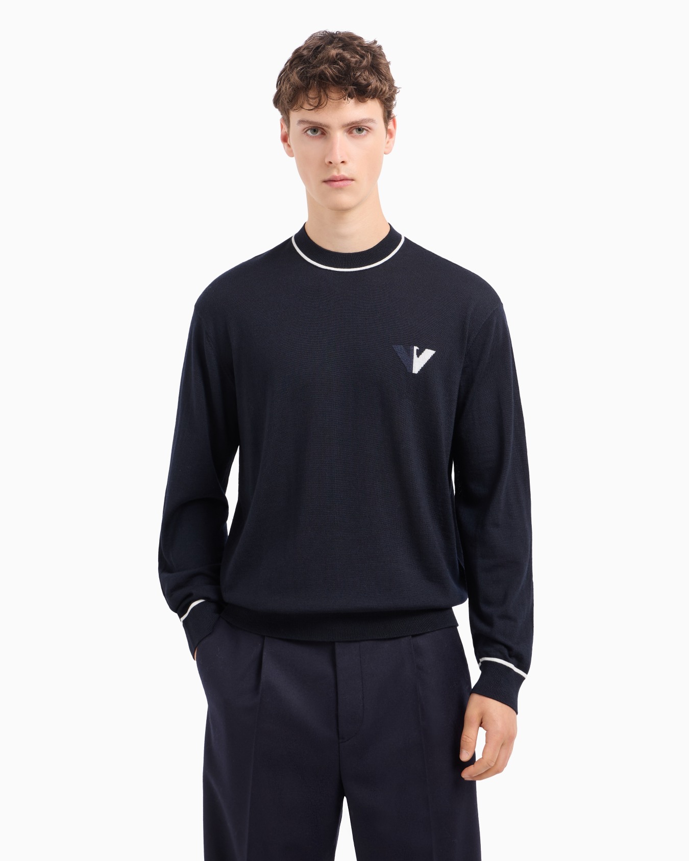 Pull en laine vierge avec détail du logo jacquard Diapositive 1