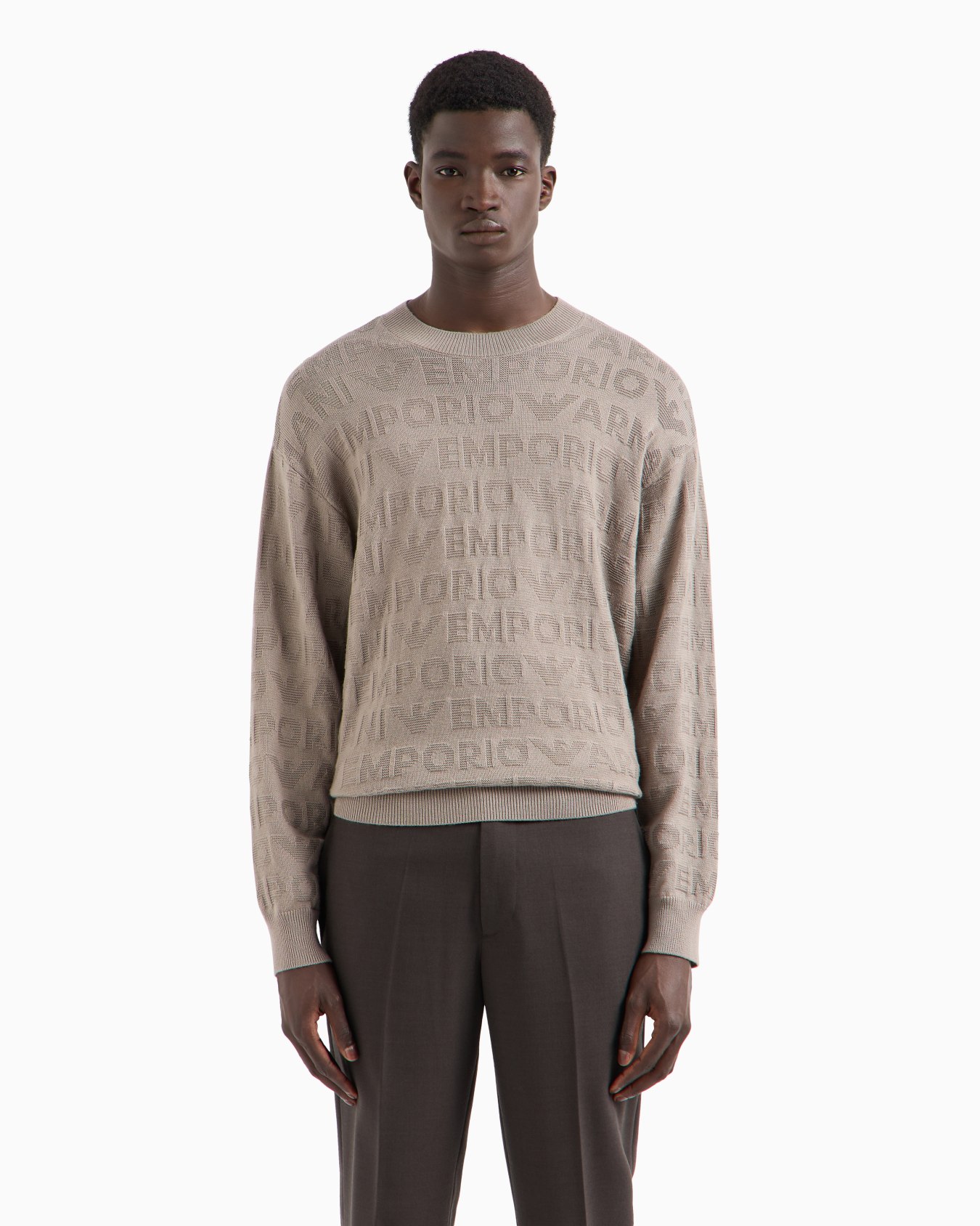 Links-stitch motif virgin wool jumper with logo lettering intarsia Slide 1