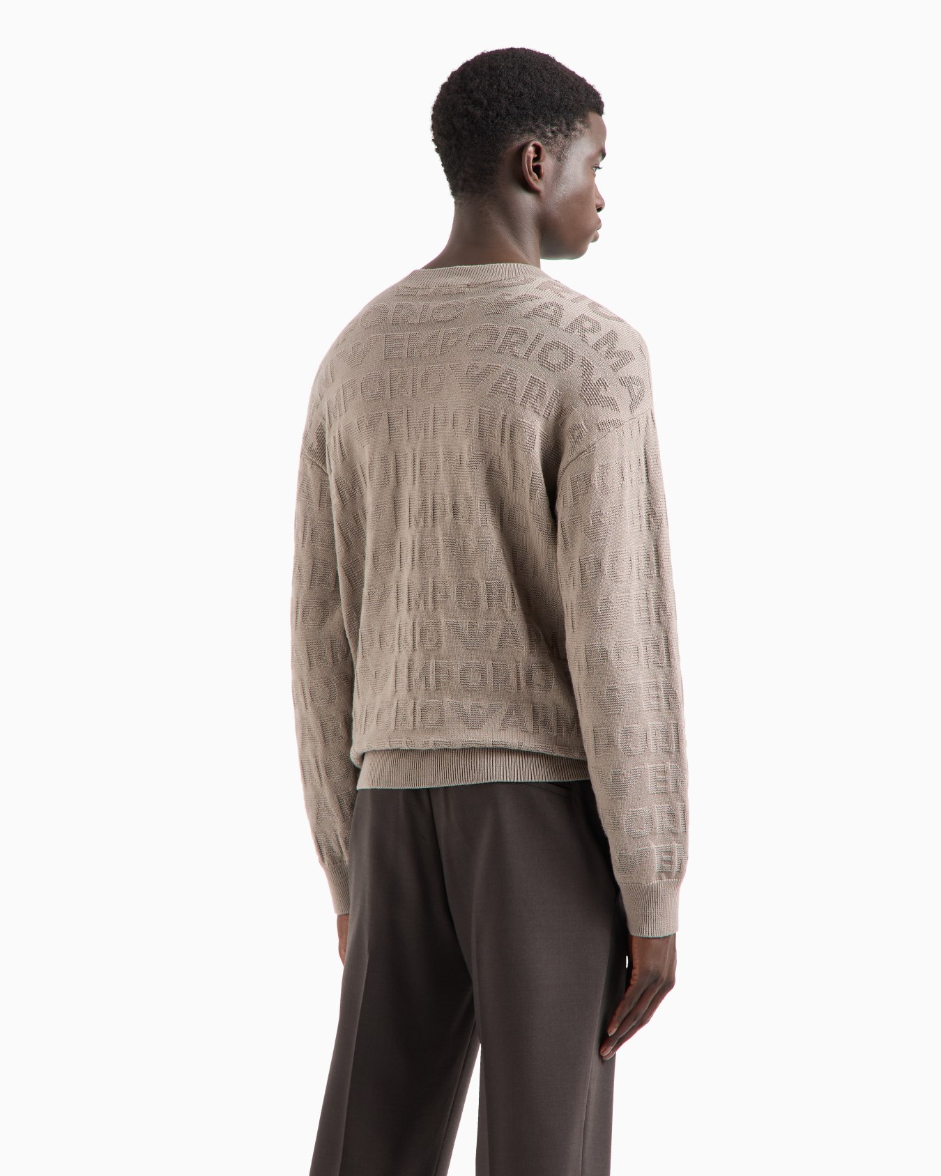 Links-stitch motif virgin wool jumper with logo lettering intarsia Slide 2
