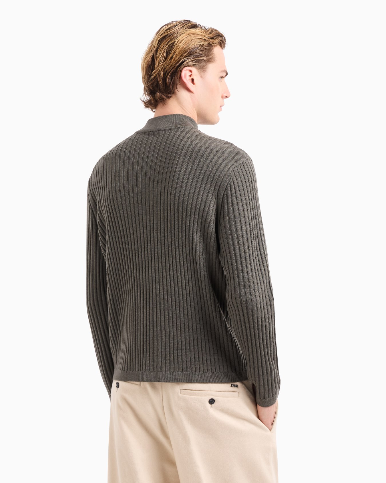Virgin-wool ribbed jumper with half zip Slide 2