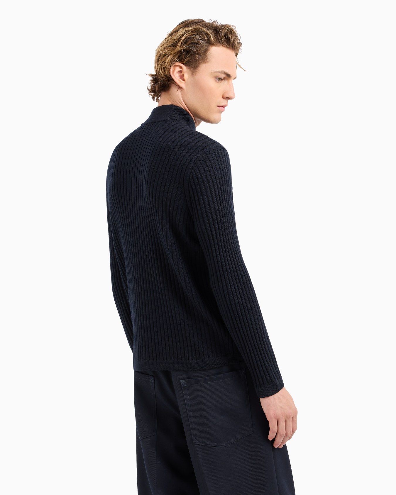 Virgin-wool ribbed jumper with half zip | Emporio Armani