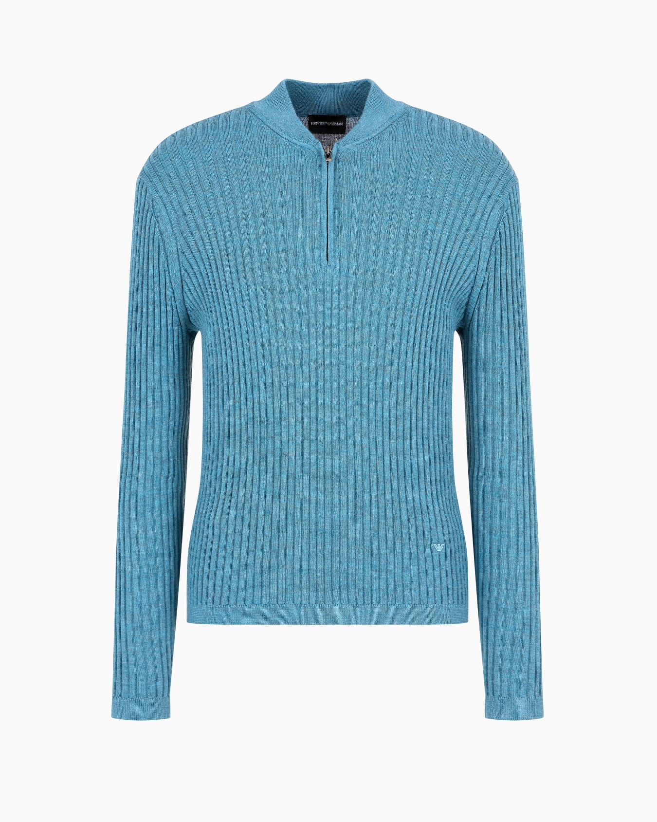 Gerippter Pullover mit partiellem Reißverschluss aus Schurwolle Folie 0