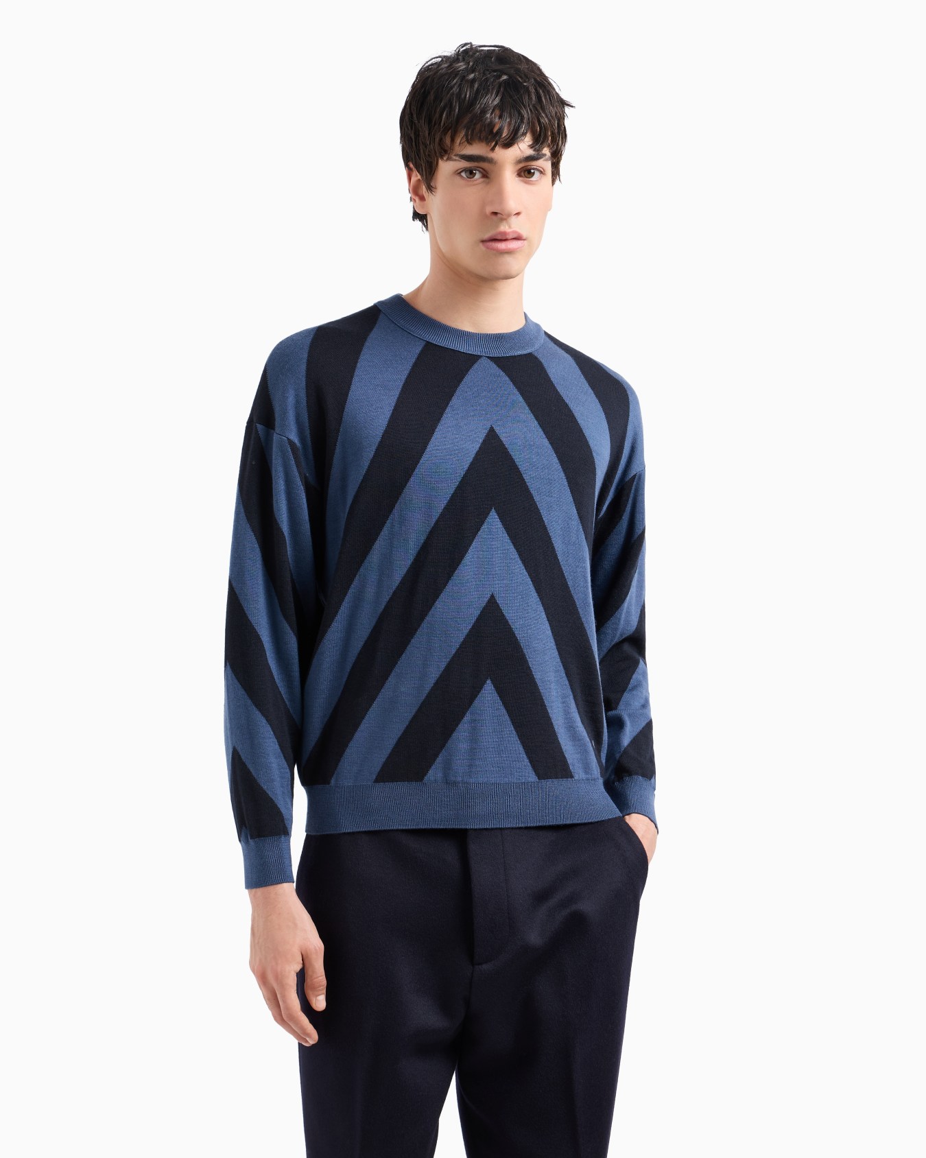 Virgin-wool jumper with oversized chevron jacquard Slide 2