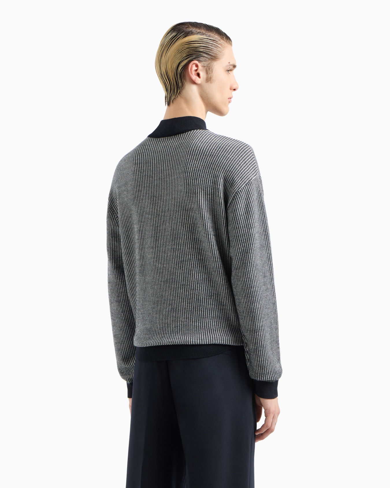 Pull à col montant en pure laine vierge à micro-motif jacquard Diapositive 2