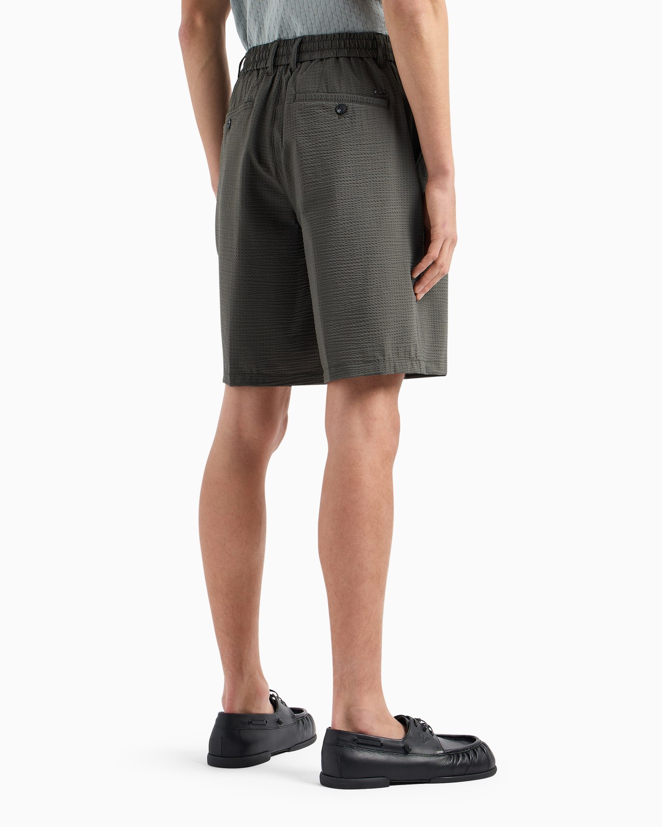 Technical seersucker, elasticated-waist chino Bermuda shorts Slide 3