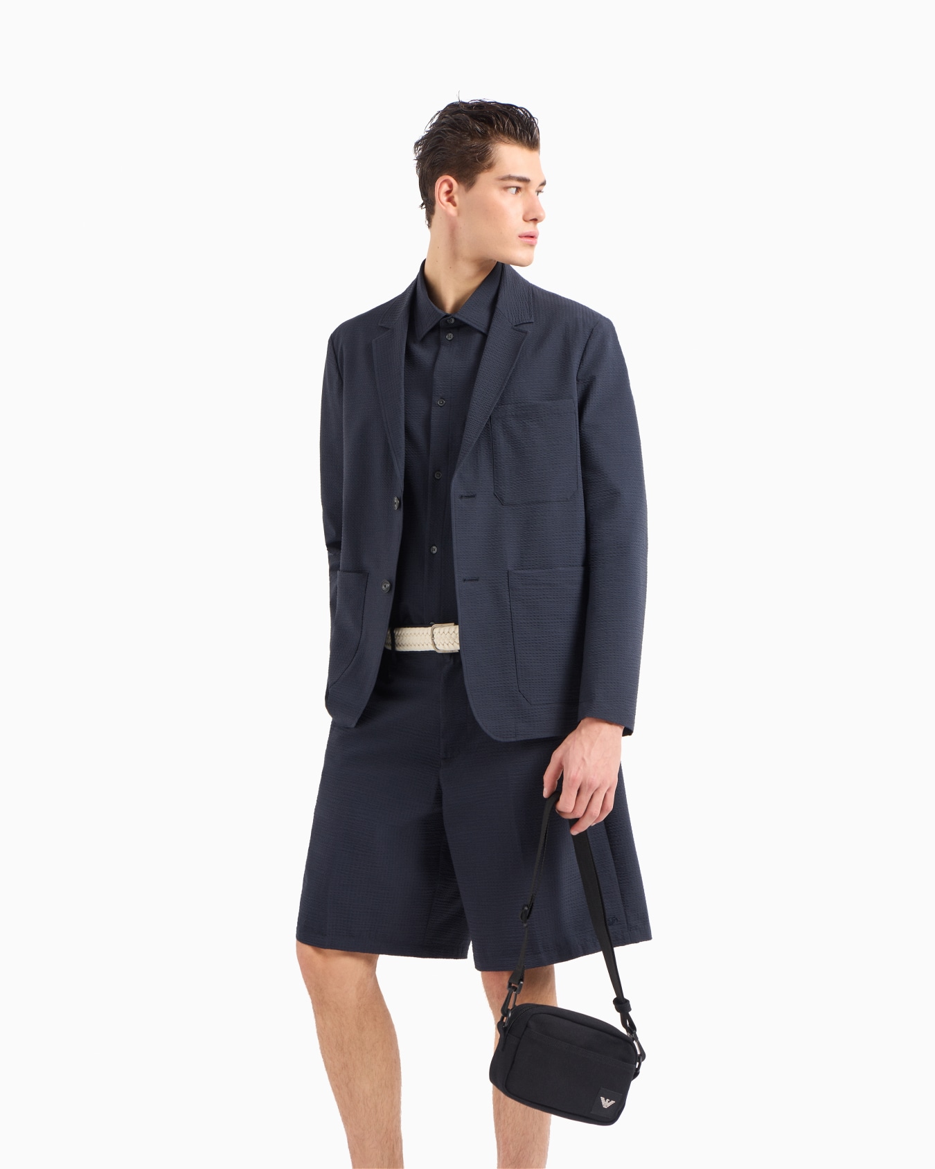 Technical seersucker, elasticated-waist chino Bermuda shorts Slide 6