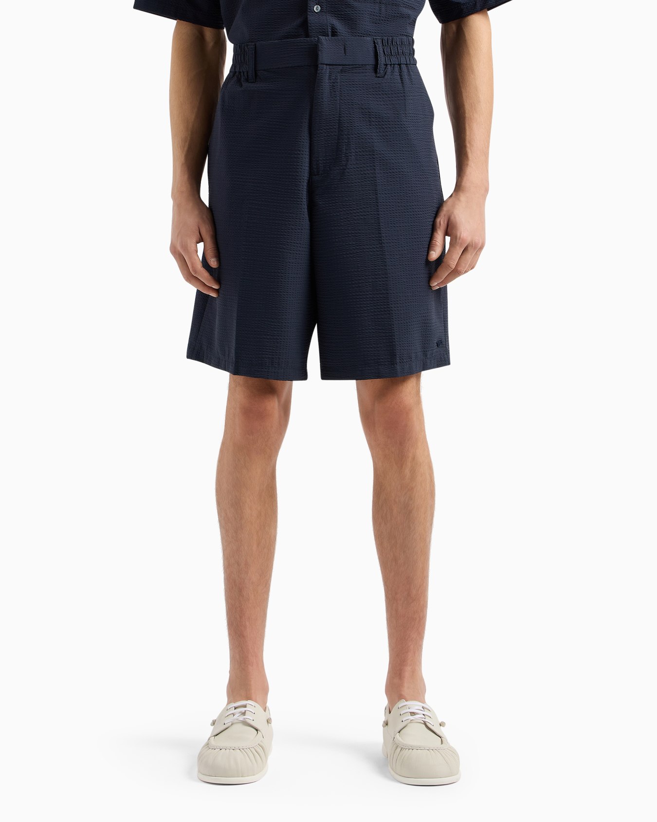 Technical seersucker, elasticated-waist chino Bermuda shorts Slide 2