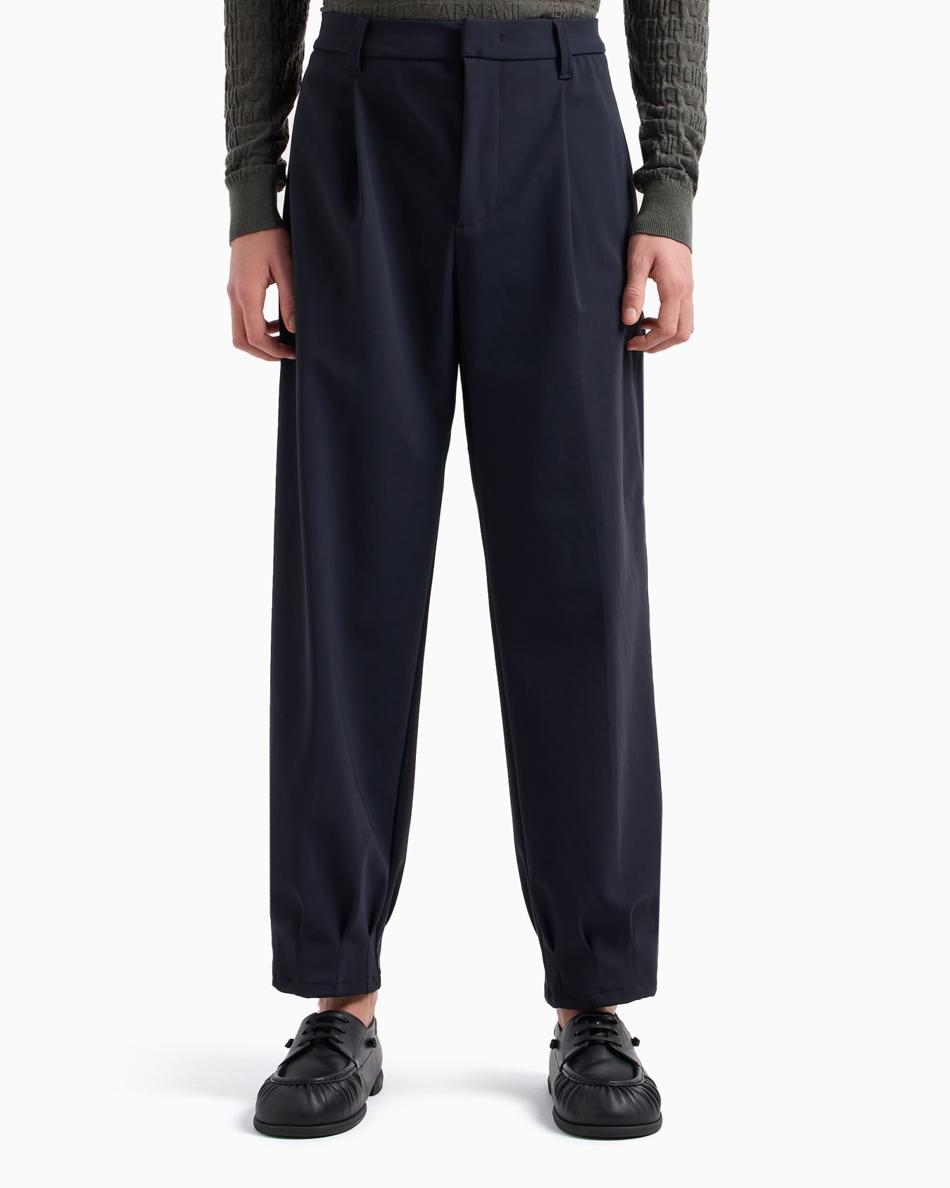Stretch technical-nylon trousers with ankle tucks Slide 2