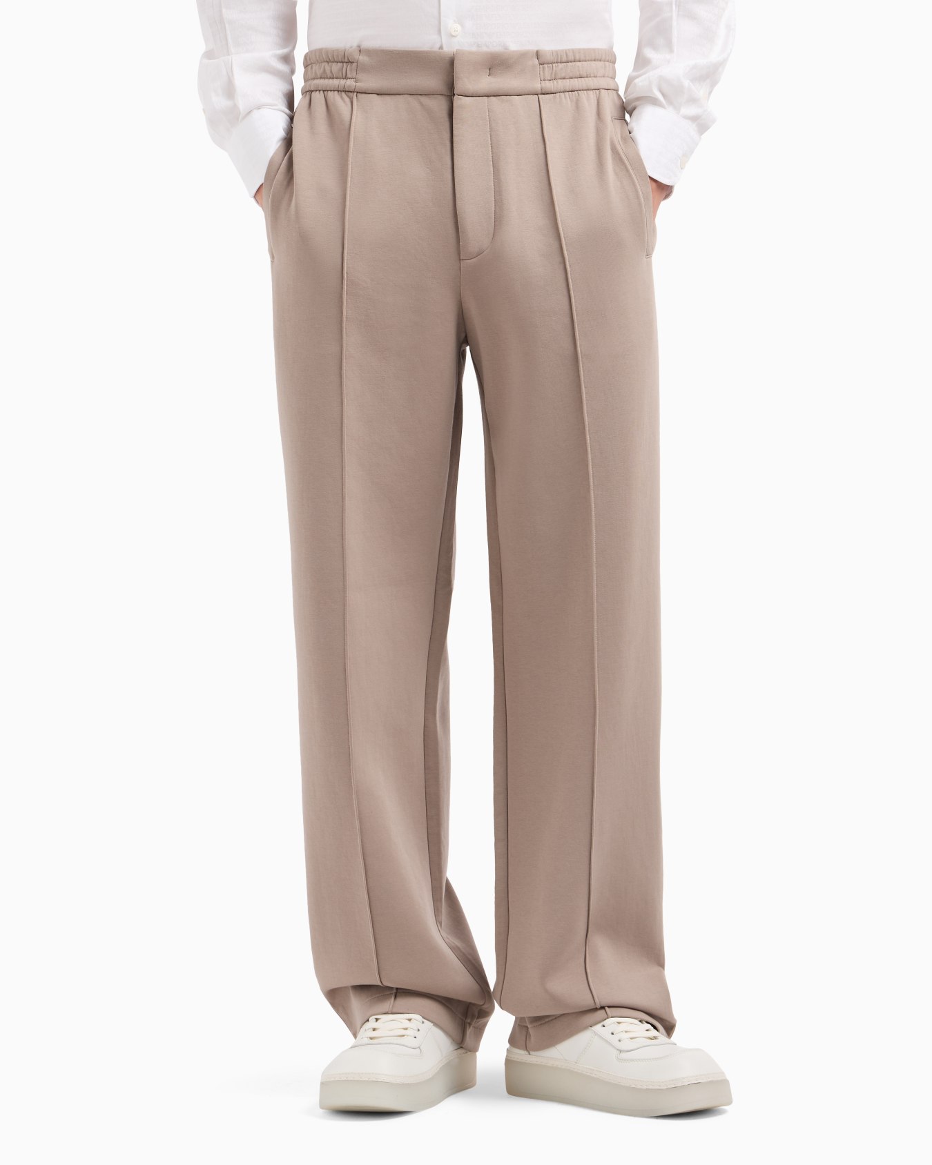 Double-jersey trousers with crease and stretch ankle cuffs Slide 1
