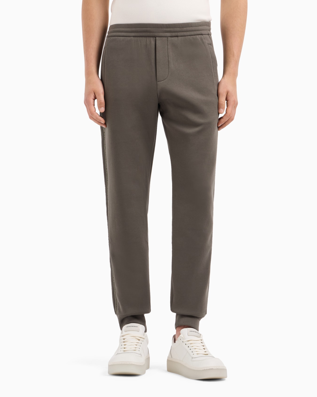 Pantalon de jogging en jersey double avec bande logotypée Diapositive 1