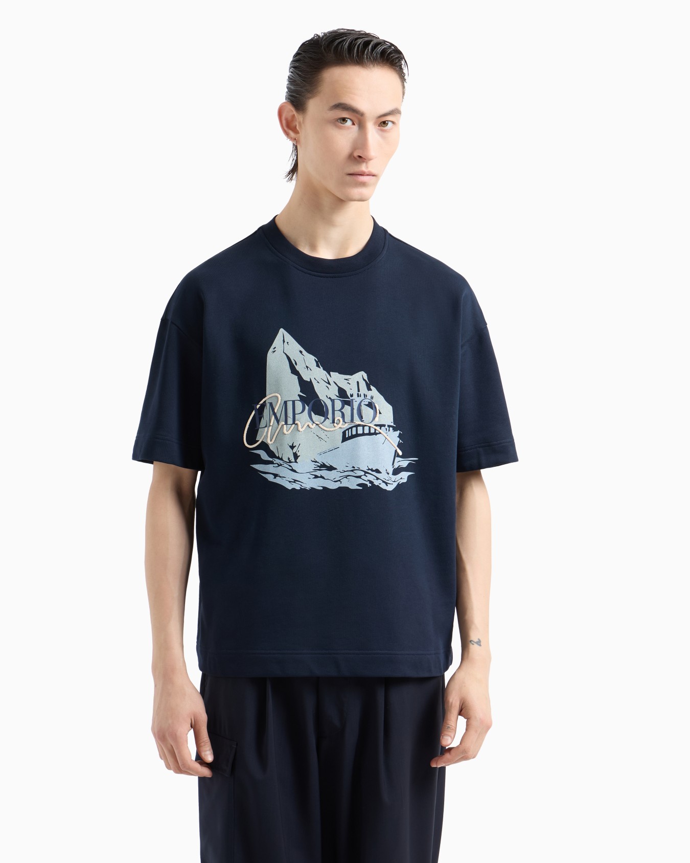 Lightweight jersey short-sleeved sweatshirt with Iceberg and logo print Slide 1