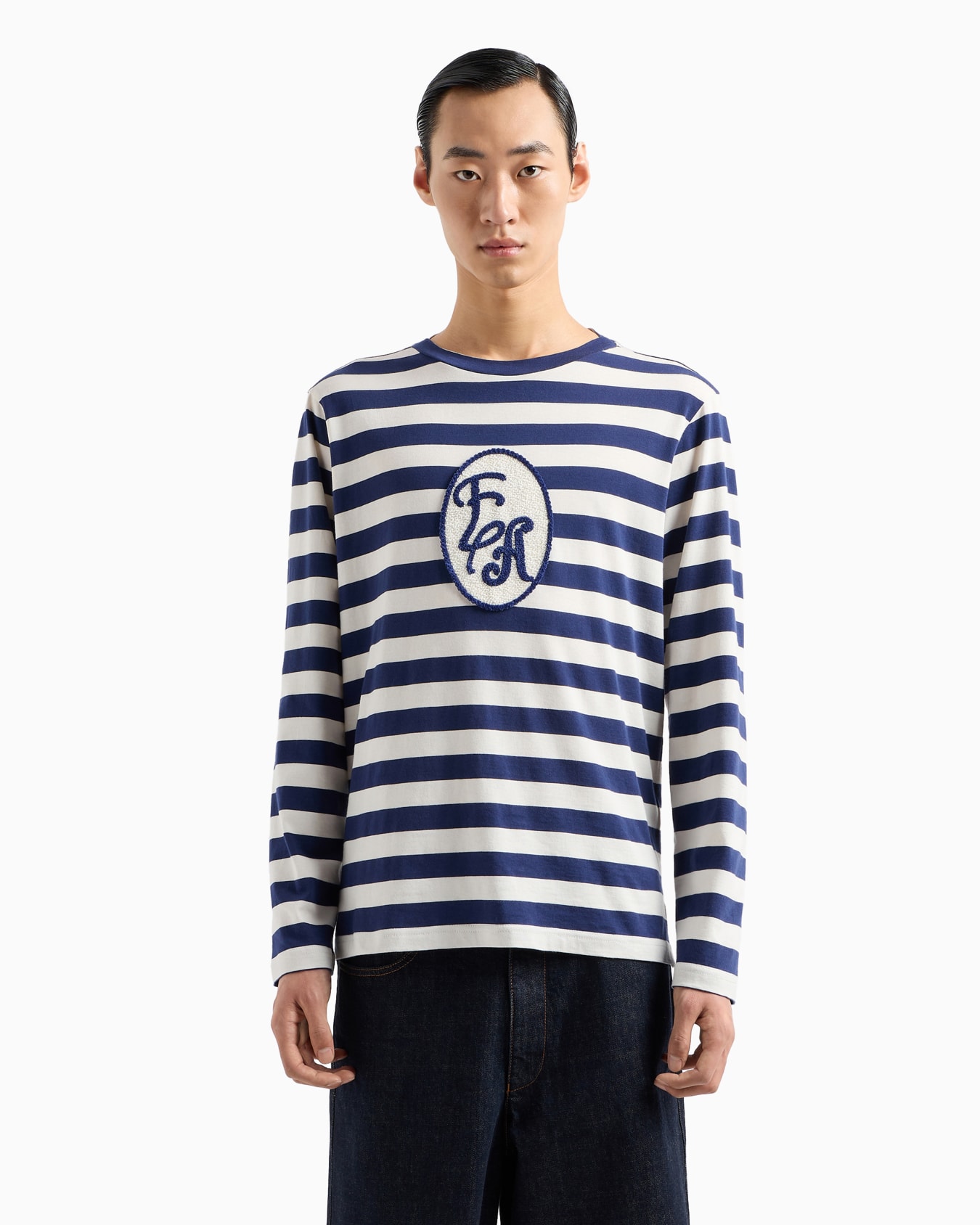 ASV jacquard-striped modal-blend jersey jumper with logo patch Slide 2