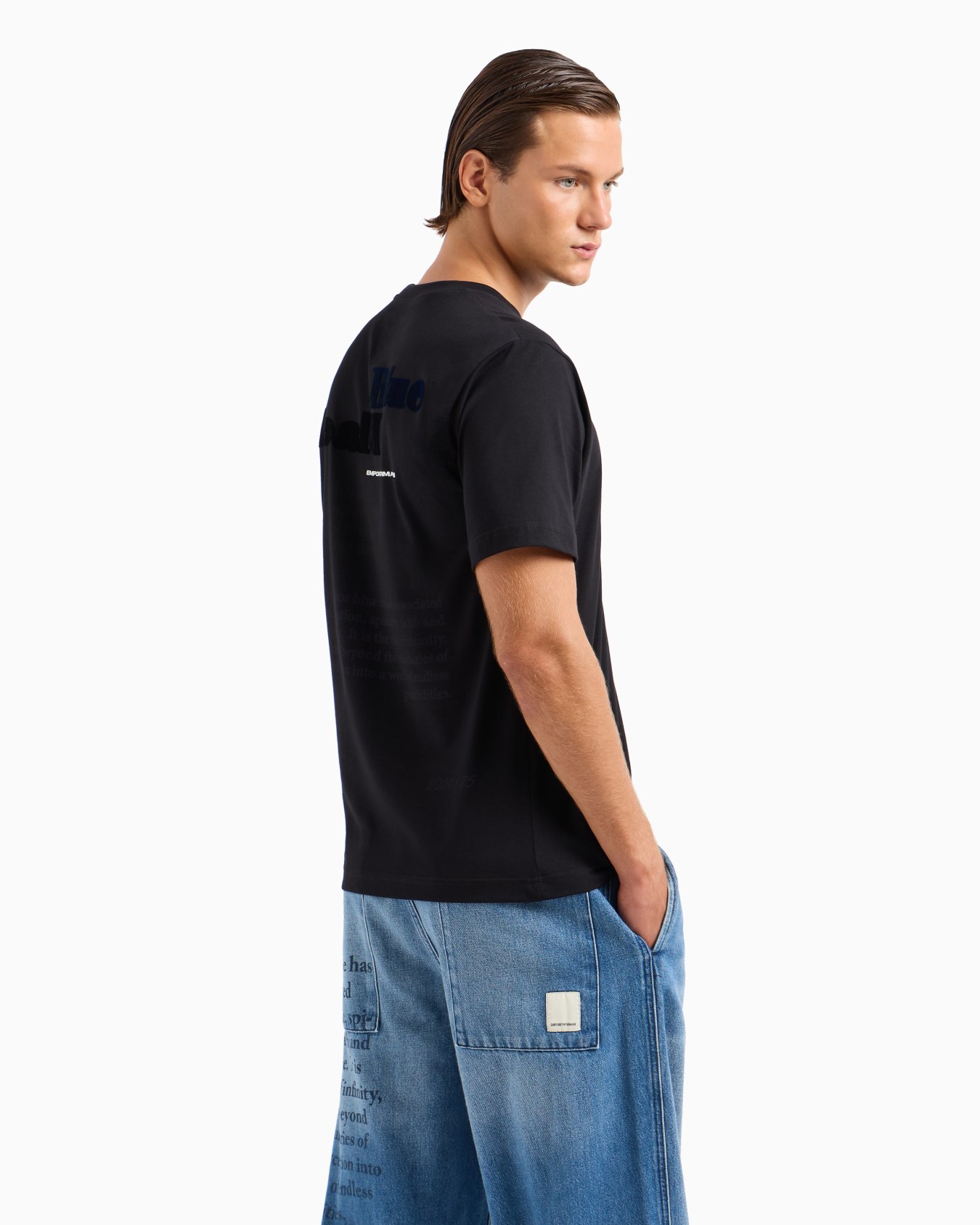 ASV Black Blue capsule collection organic-jersey T-shirt with flocked print Slide 2