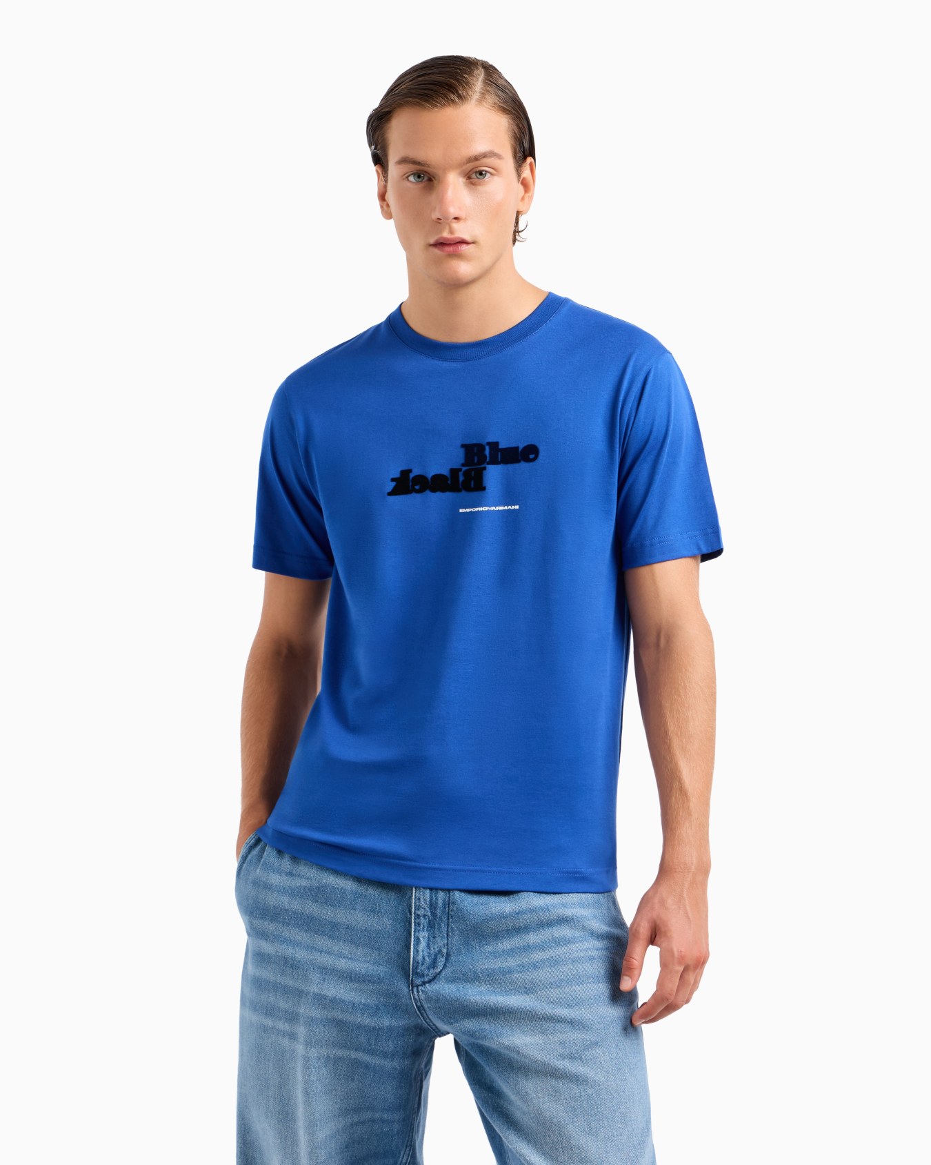 ASV Black Blue capsule collection organic-jersey T-shirt with flocked print Slide 1