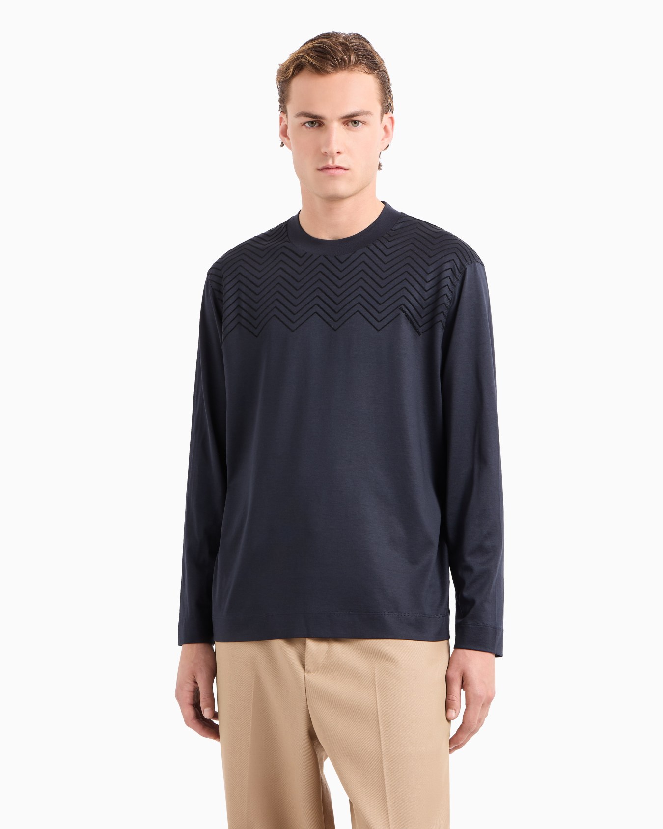 ASV Lyocell-blend jersey jumper with flocked chevron detail Slide 1