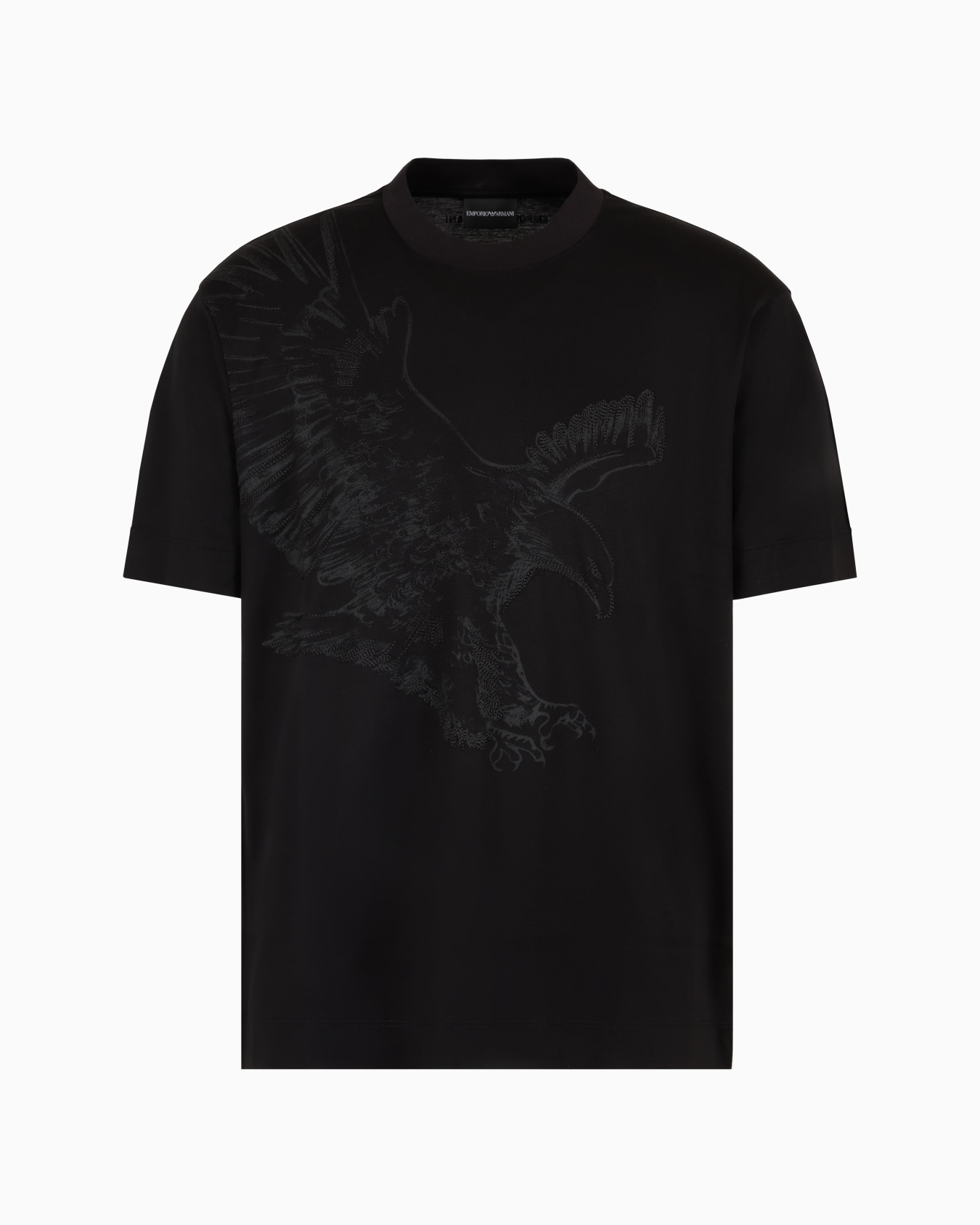 Camiseta en punto de mezcla de lyocell con estampado y maxibordado de águila  Diapositiva 0