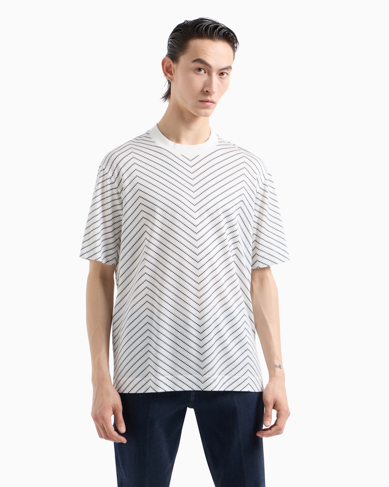 Lyocell blend-jersey T-shirt with macro chevron print and micro eagle Slide 1
