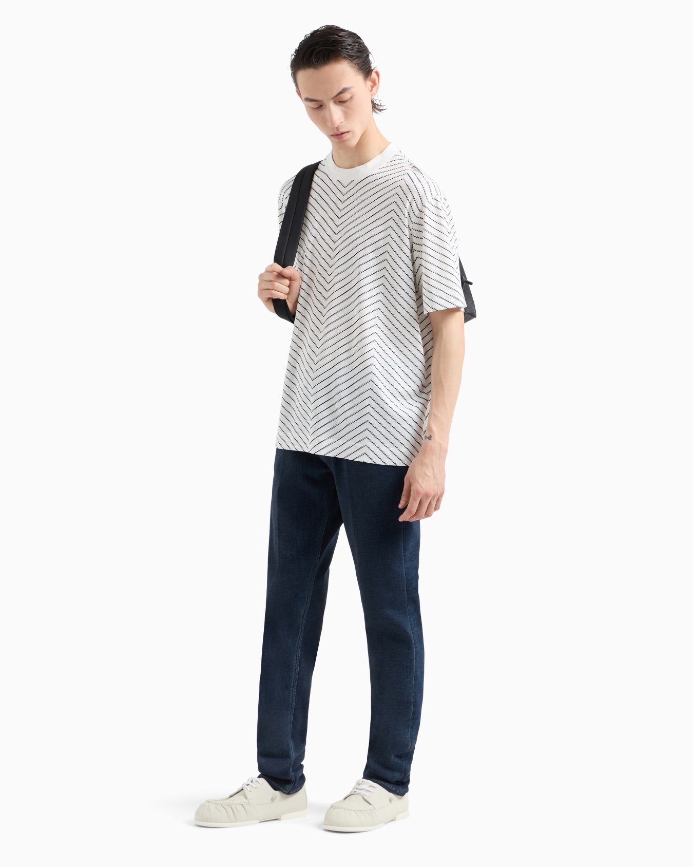 Lyocell blend-jersey T-shirt with macro chevron print and micro eagle Slide 3