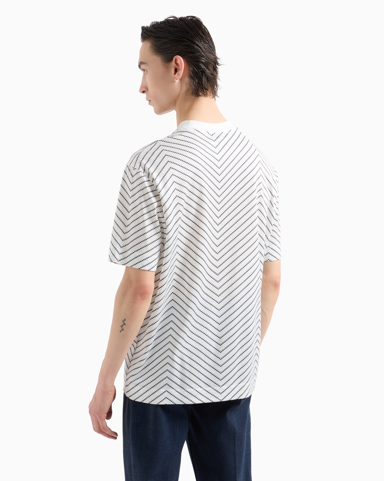 Lyocell blend-jersey T-shirt with macro chevron print and micro eagle Slide 2