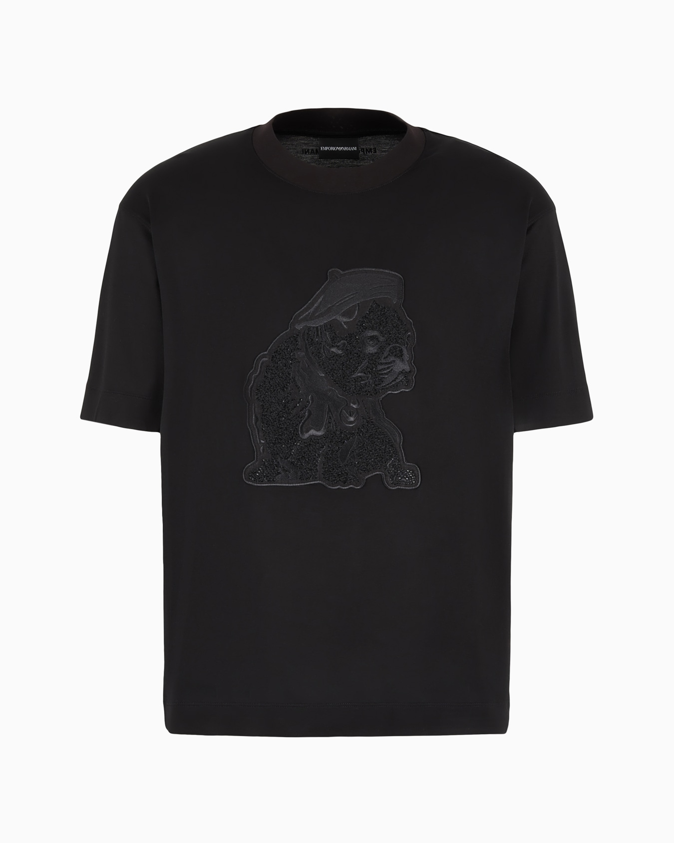  Clubwear Lyocell-blend jersey T-shirt with oversized French bulldog patch Slide 0