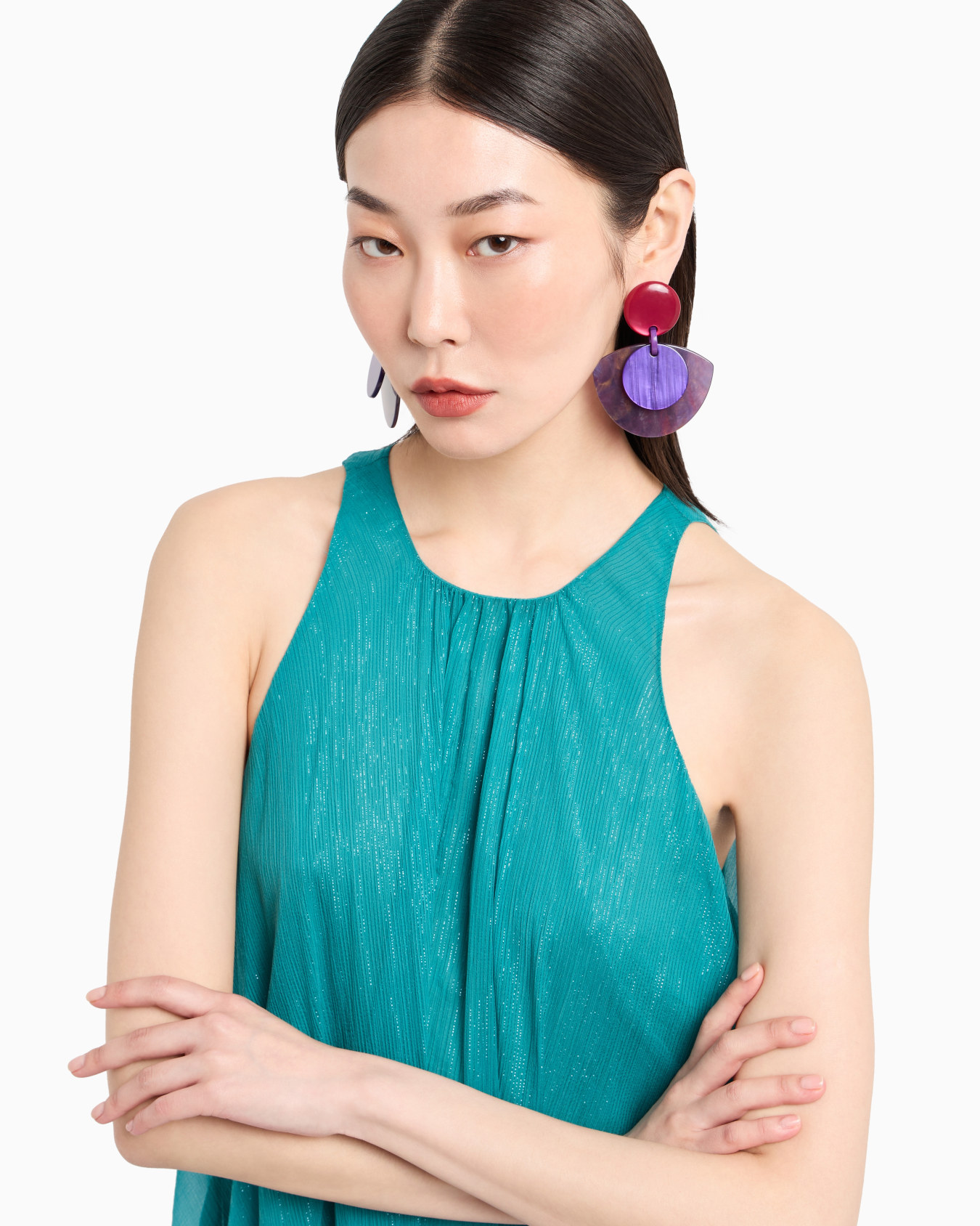 Robe tunique sans manches en crêpe de soie lurex Diapositive 4