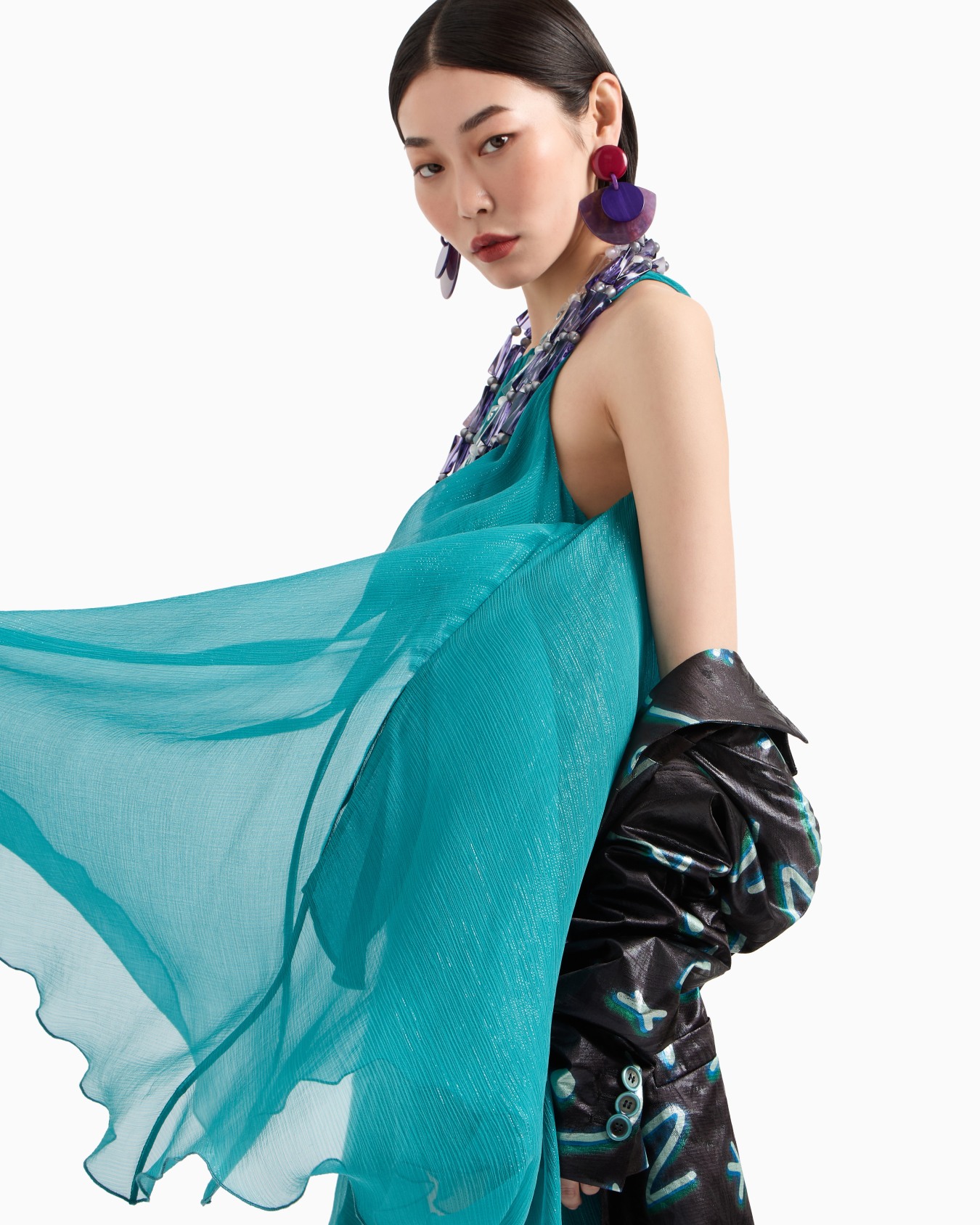 Robe tunique sans manches en crêpe de soie lurex Diapositive 5