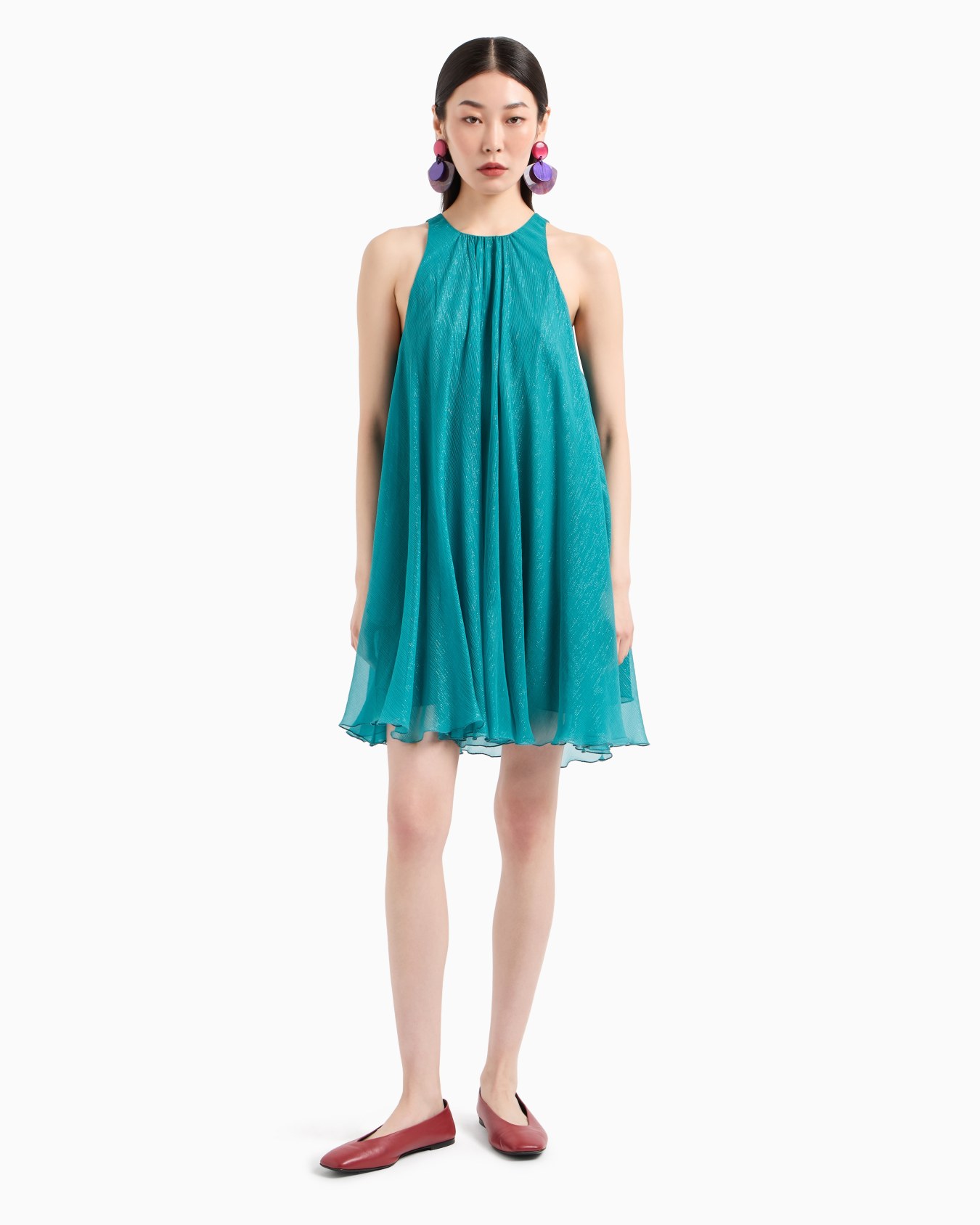 Robe tunique sans manches en crêpe de soie lurex Diapositive 1