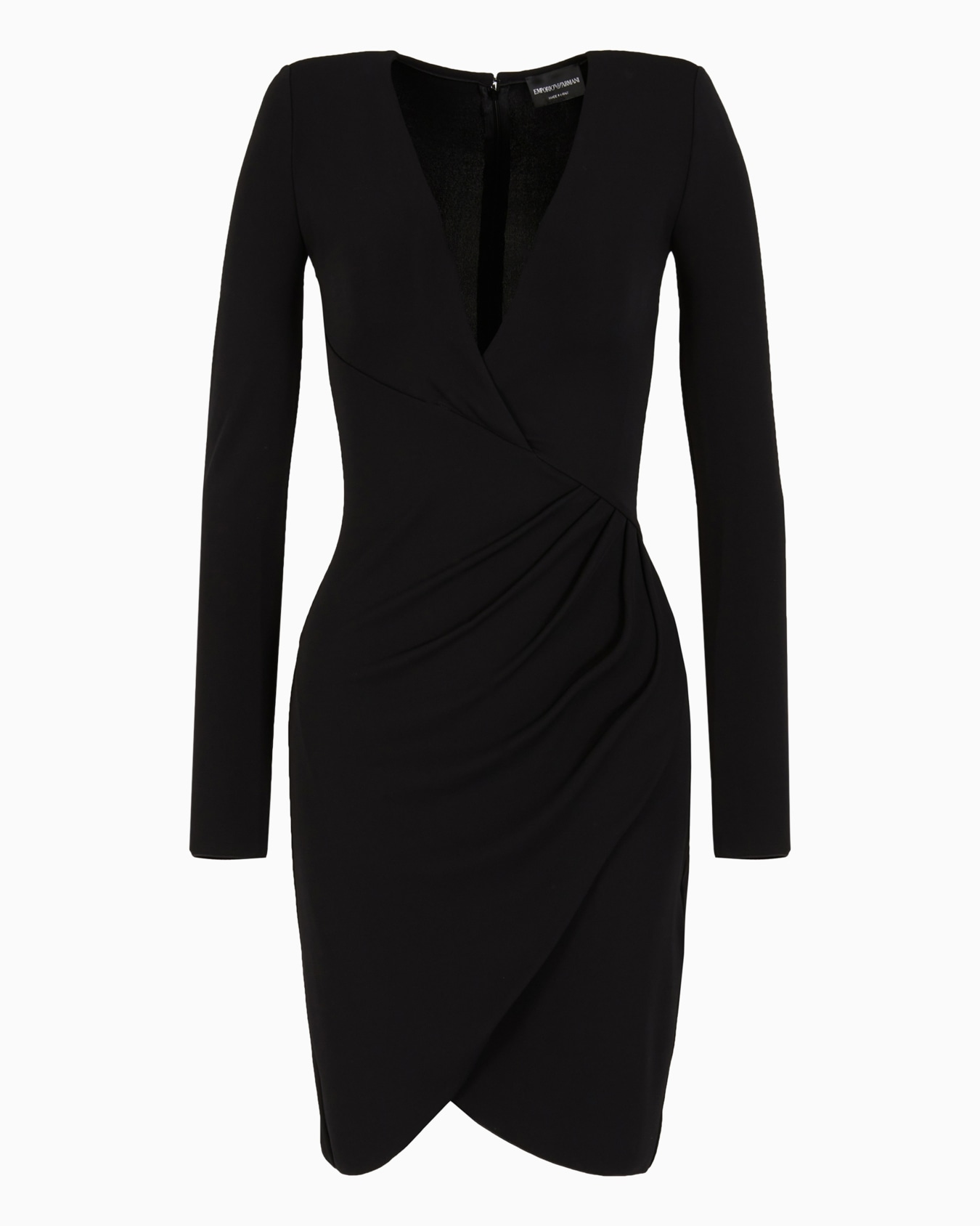 Crepe-look stretch interlock jersey dress with cross-over neckline and draping Diapositiva 0
