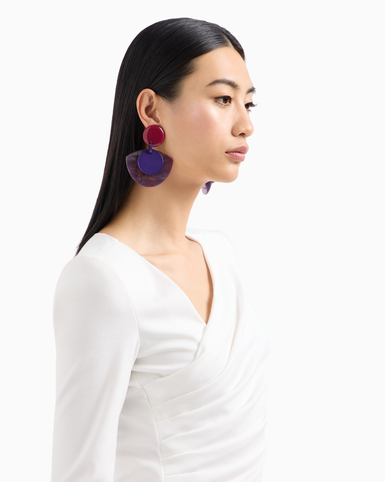 Stretch Milano stitch fabric dress with asymmetric cross-over and draping Slide 4