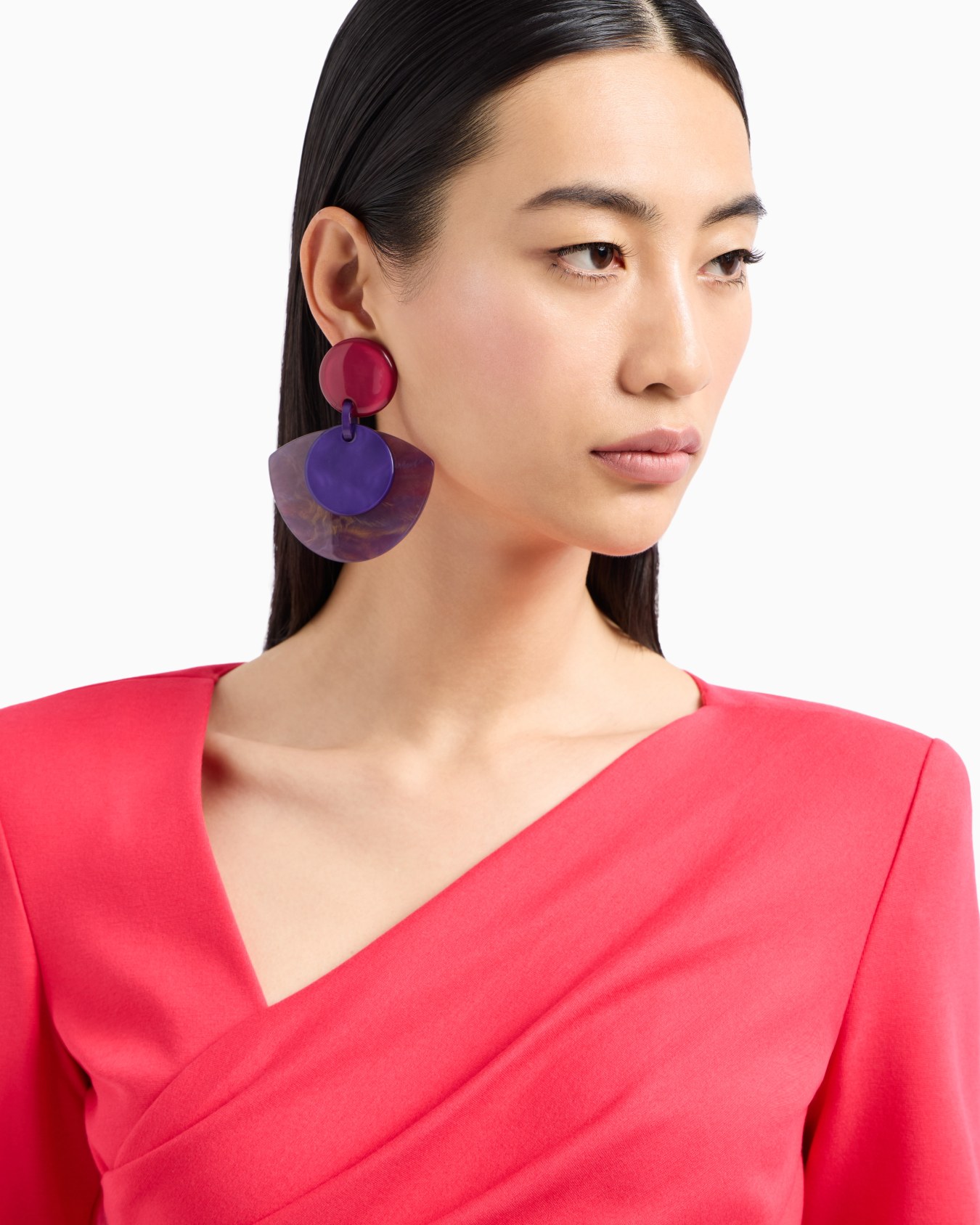 Stretch Milano stitch fabric dress with asymmetric cross-over and draping Diapositiva 4