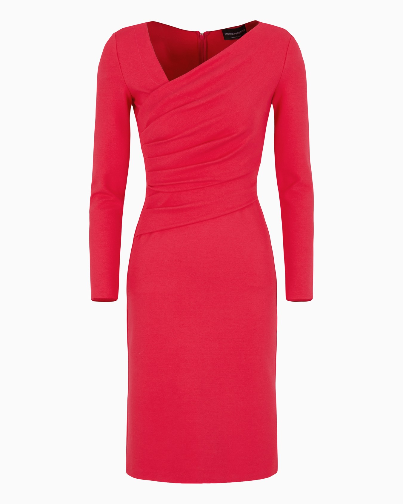 Stretch Milano stitch fabric dress with asymmetric cross-over and draping Diapositiva 0