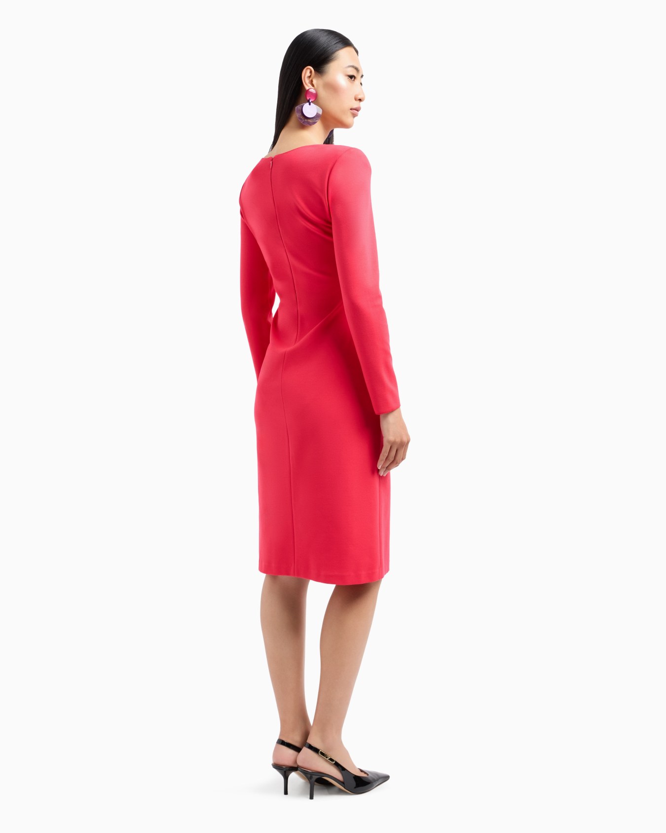 Stretch Milano stitch fabric dress with asymmetric cross-over and draping Diapositiva 2