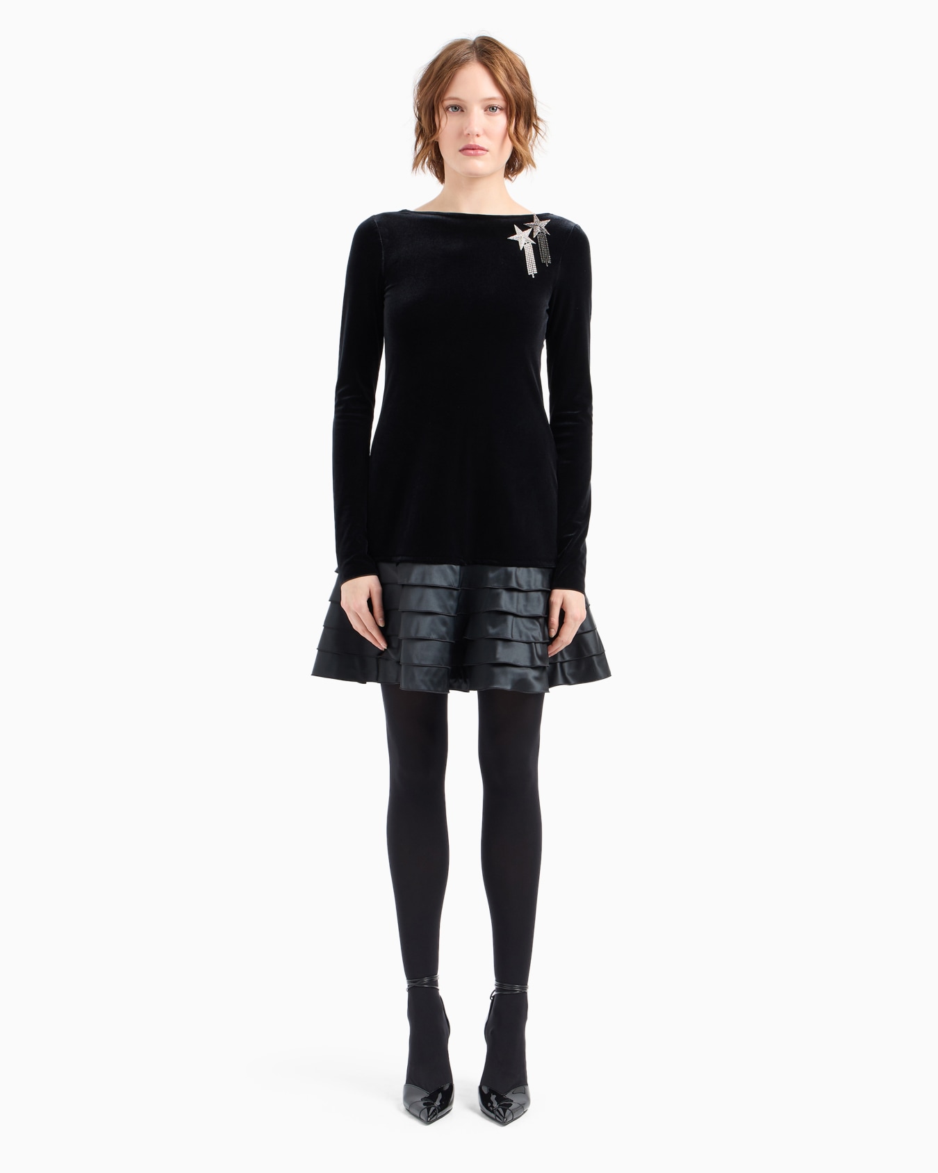 Moon Capsule collection chenille jersey dress with satin ruffles Slide 2