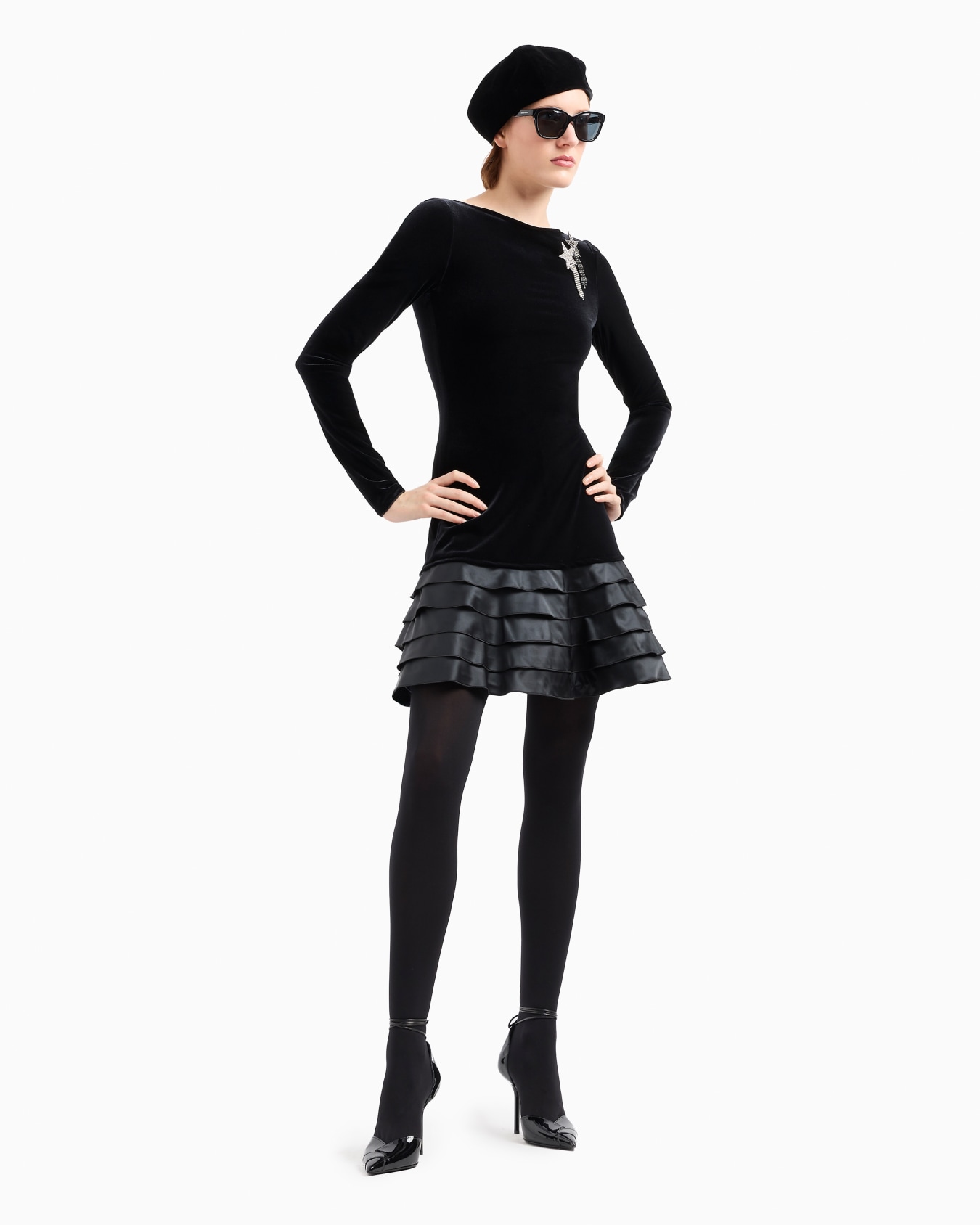 Moon Capsule collection chenille jersey dress with satin ruffles Slide 4