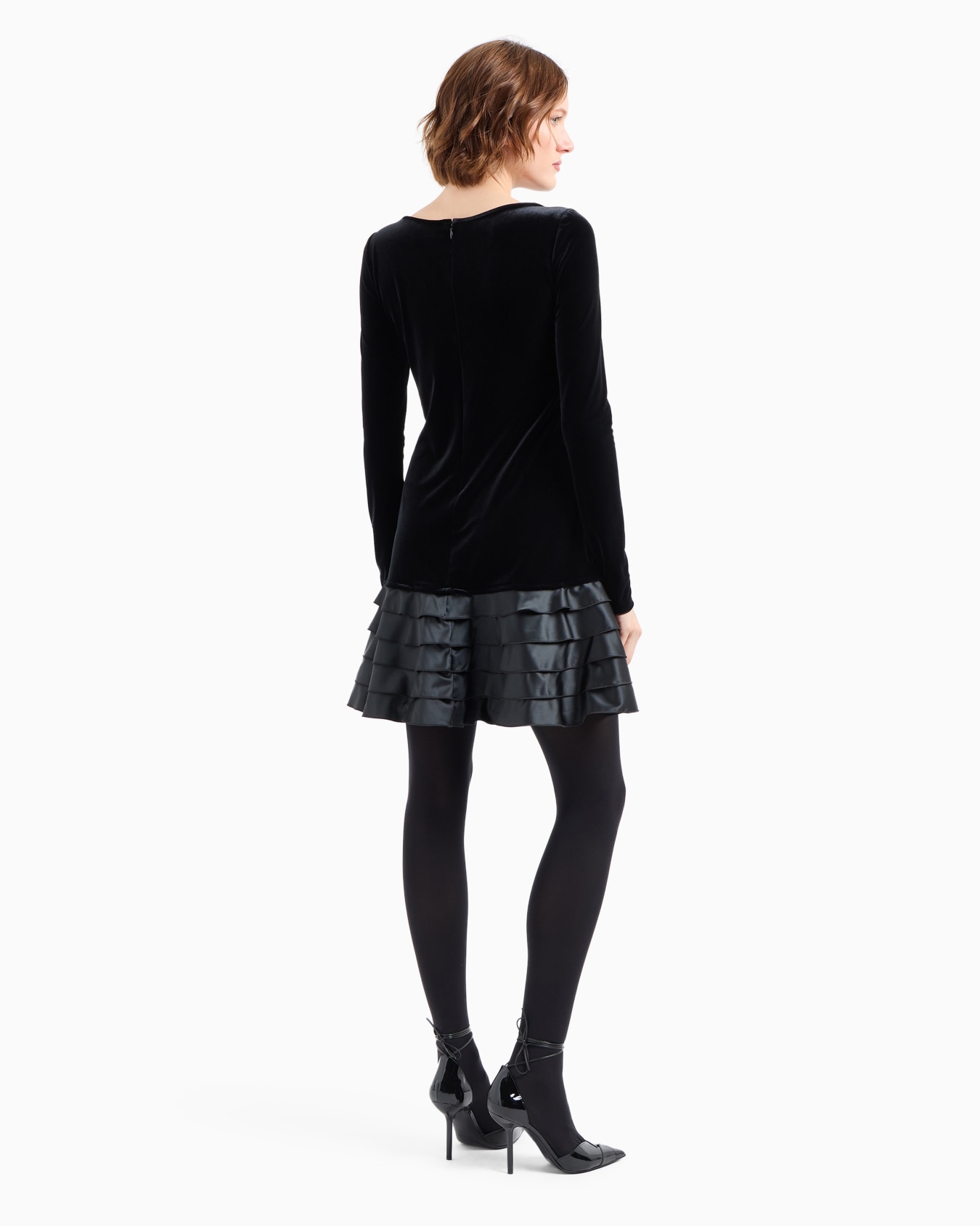 Moon Capsule collection chenille jersey dress with satin ruffles Slide 3