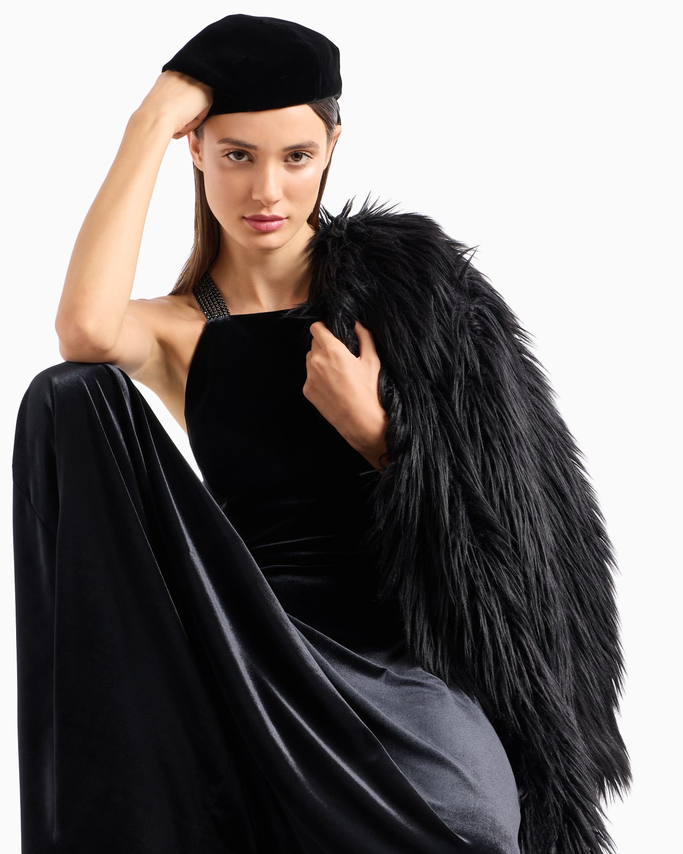Chenille jersey long dress with rhinestone shoulder straps Slide 5