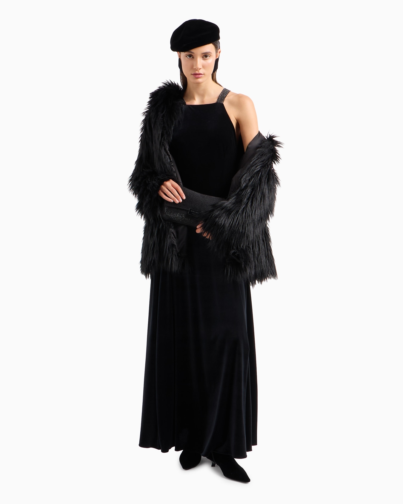 Chenille jersey long dress with rhinestone shoulder straps Slide 3