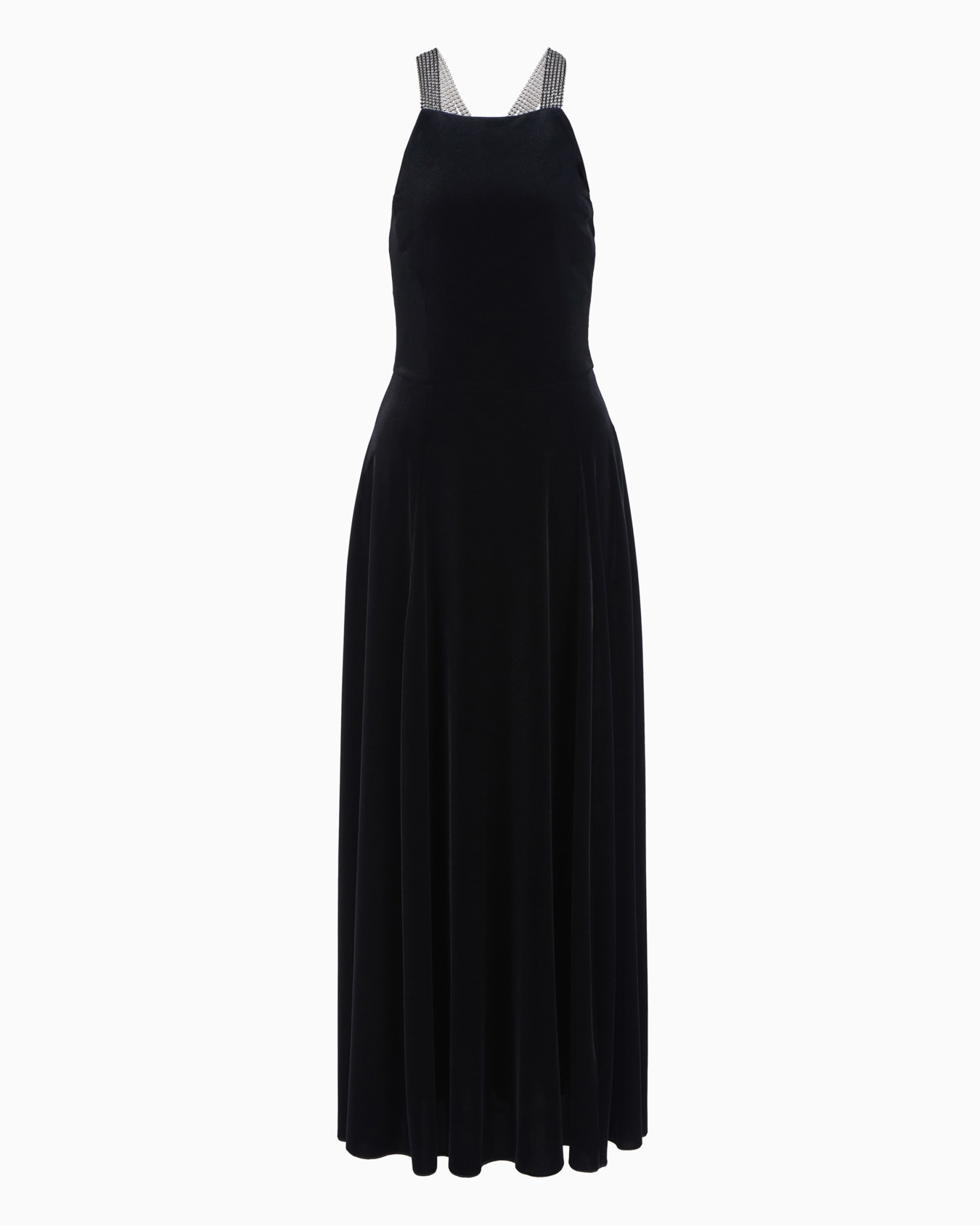 Chenille jersey long dress with rhinestone shoulder straps Slide 0