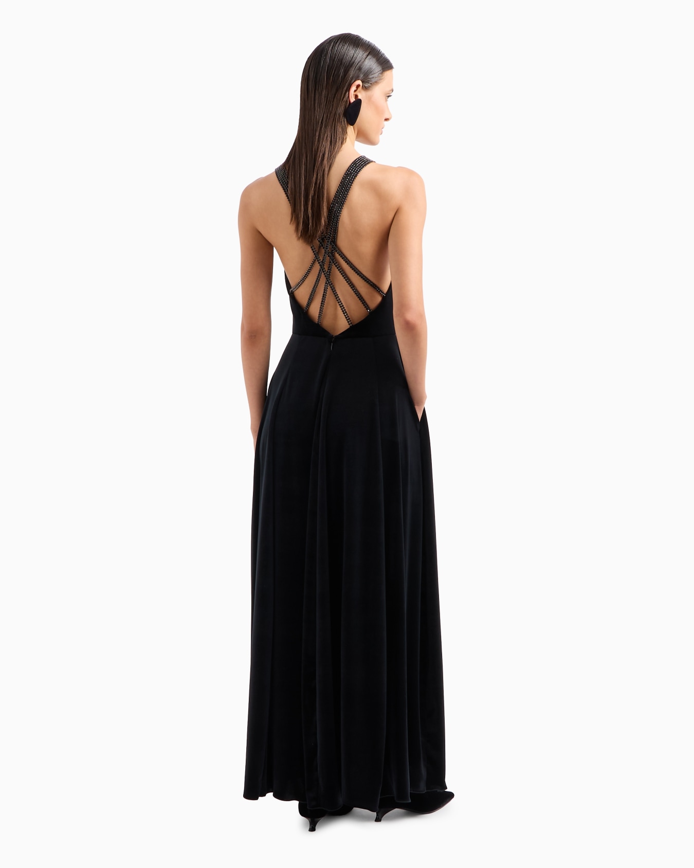 Chenille jersey long dress with rhinestone shoulder straps Slide 2