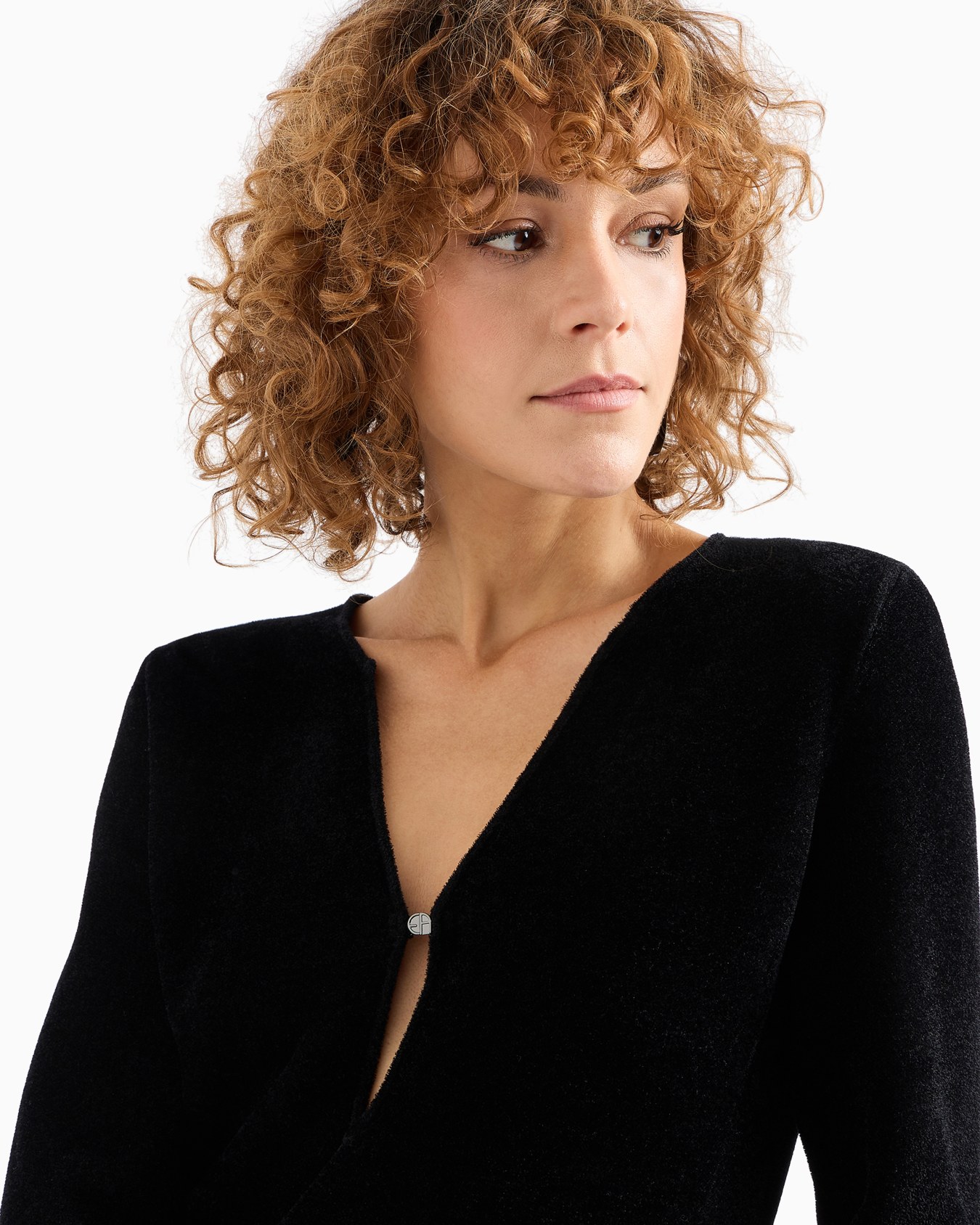 Robe encolure en V en chenille laminée effet éponge Diapositive 5