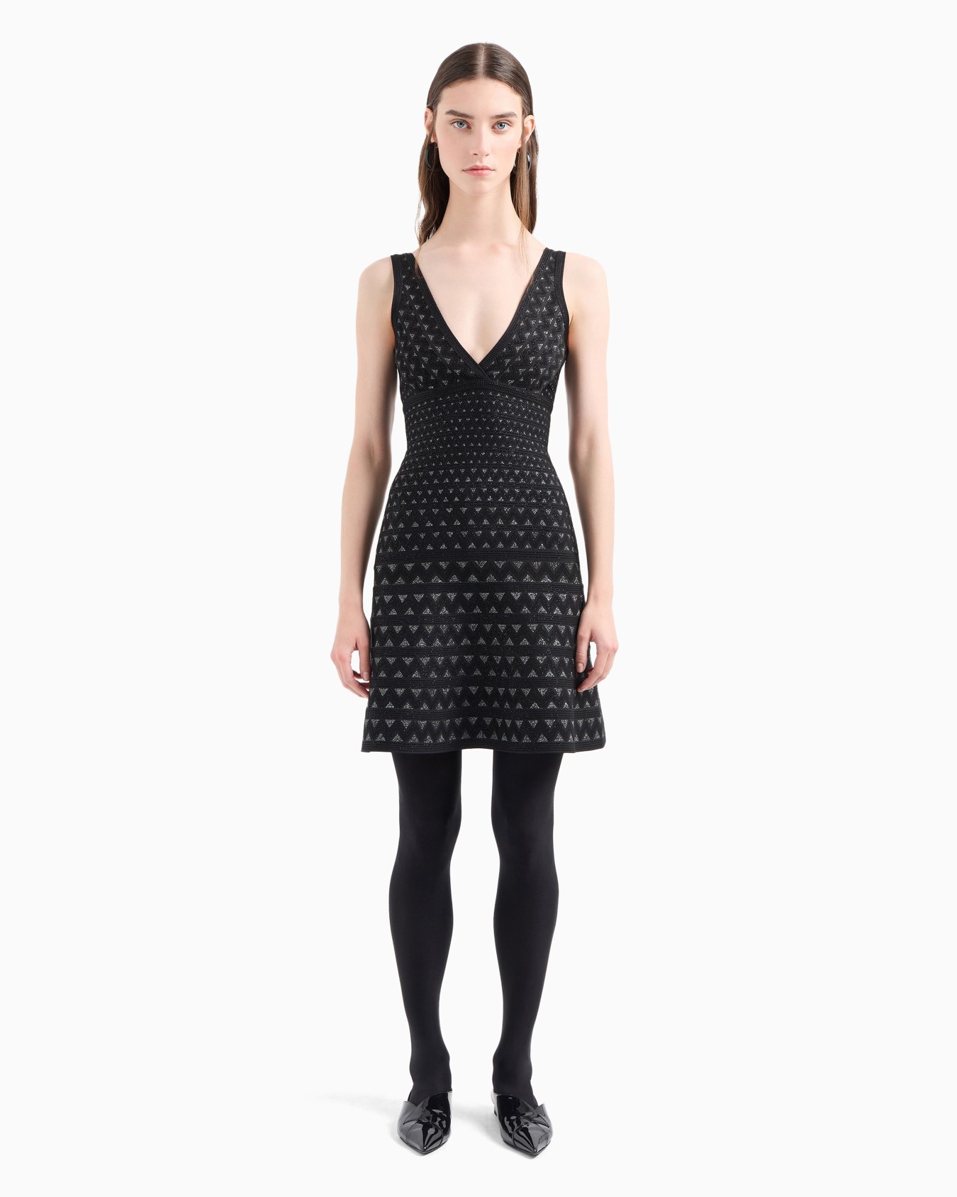 Moon Capsule collection two-tone jacquard stretch-knit flared dress Slide 2