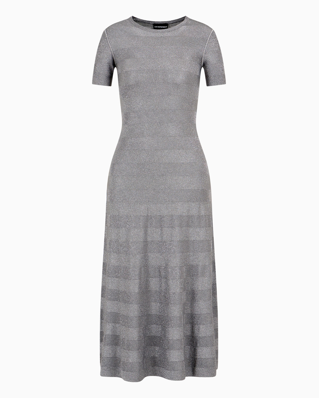 Seamless long dress in a viscose knit striped-effect knit and purl construction Slide 0
