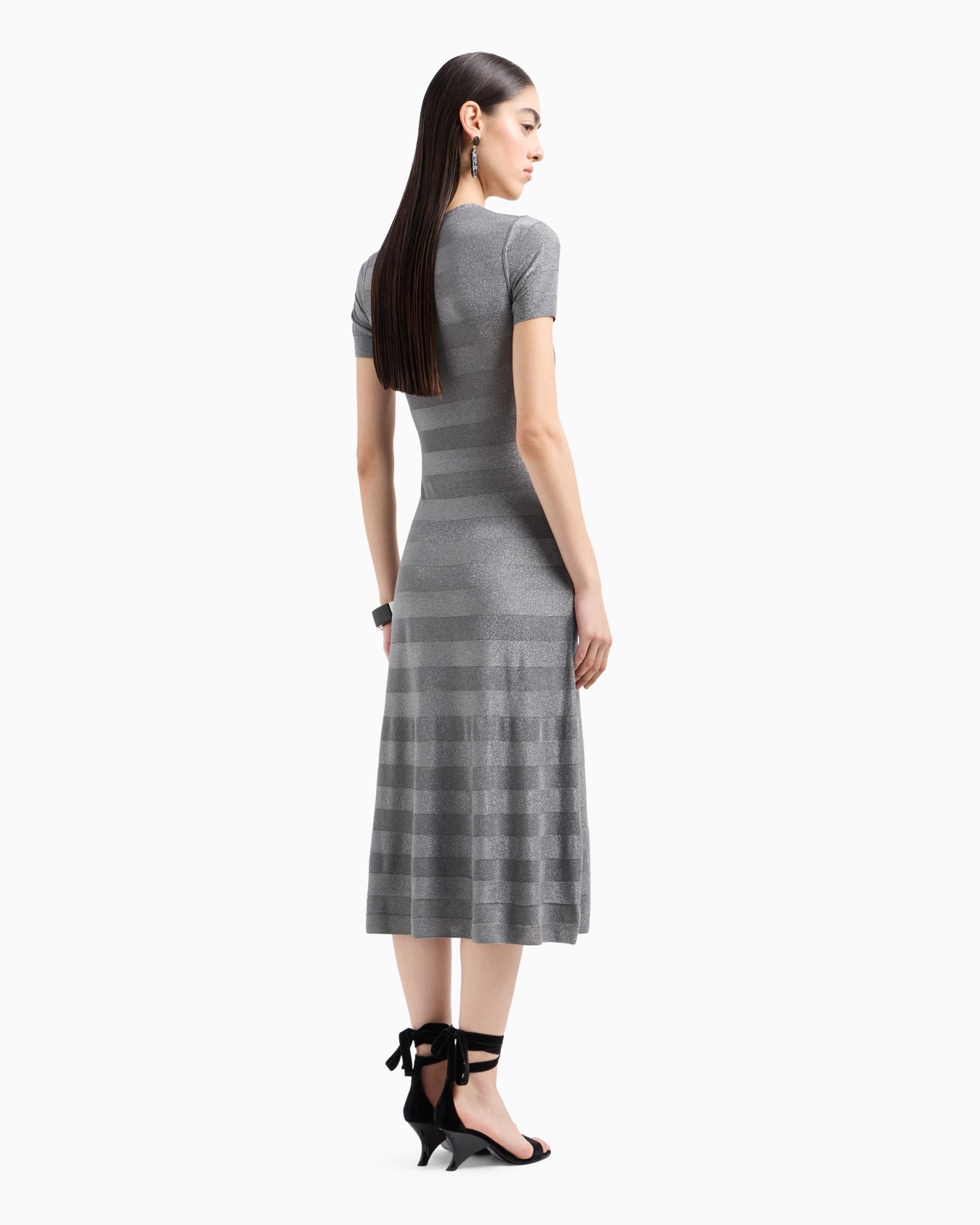 Seamless long dress in a viscose knit striped-effect knit and purl construction Slide 2